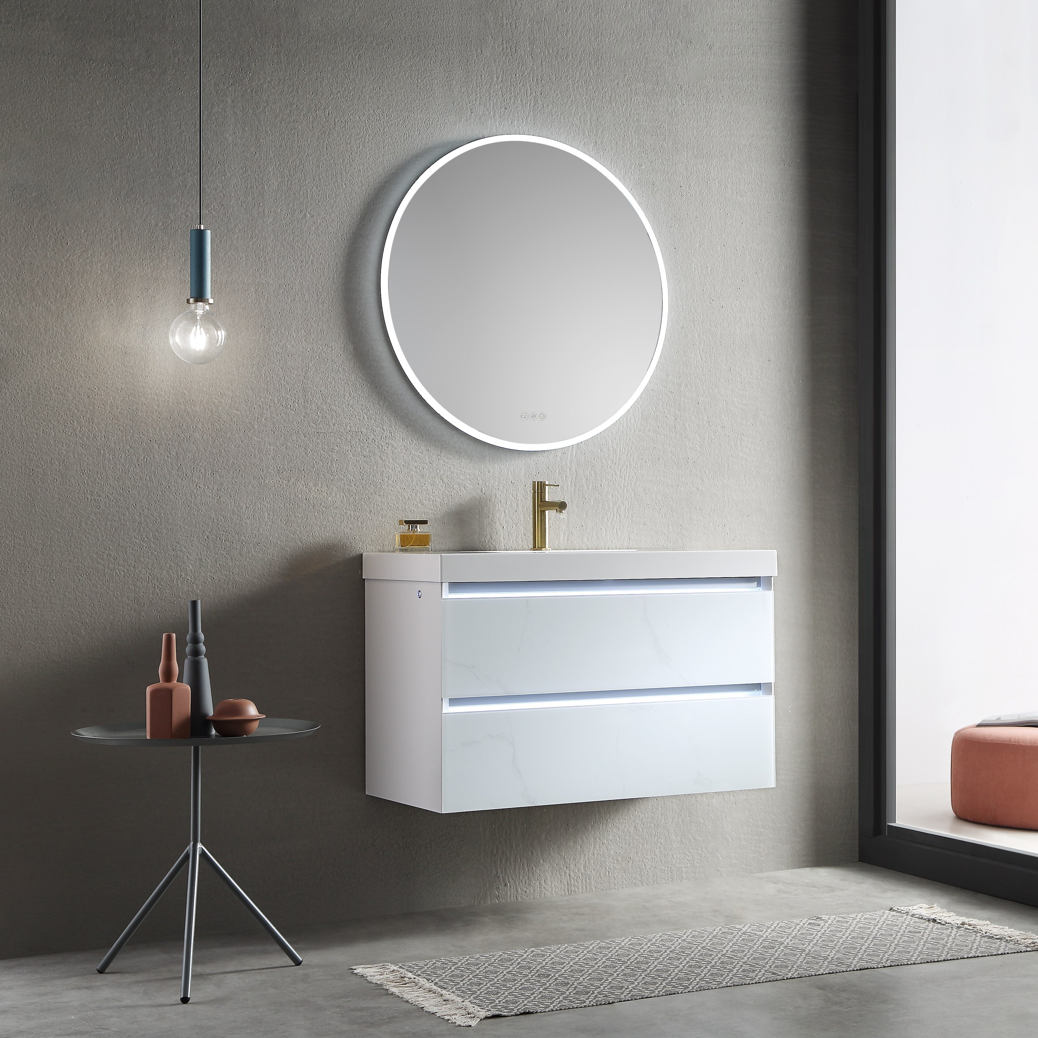 Orion 24″ Round LED Mirror with Frosted Side Vanity Plus