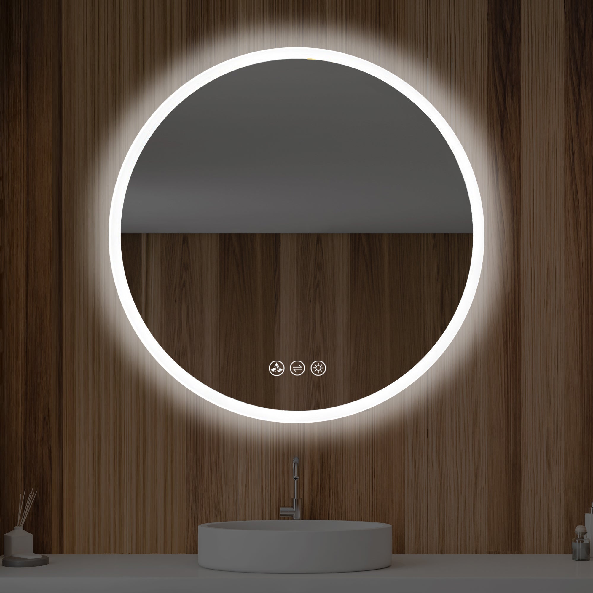 Orion 24″ Round LED Mirror with Frosted Side Vanity Plus