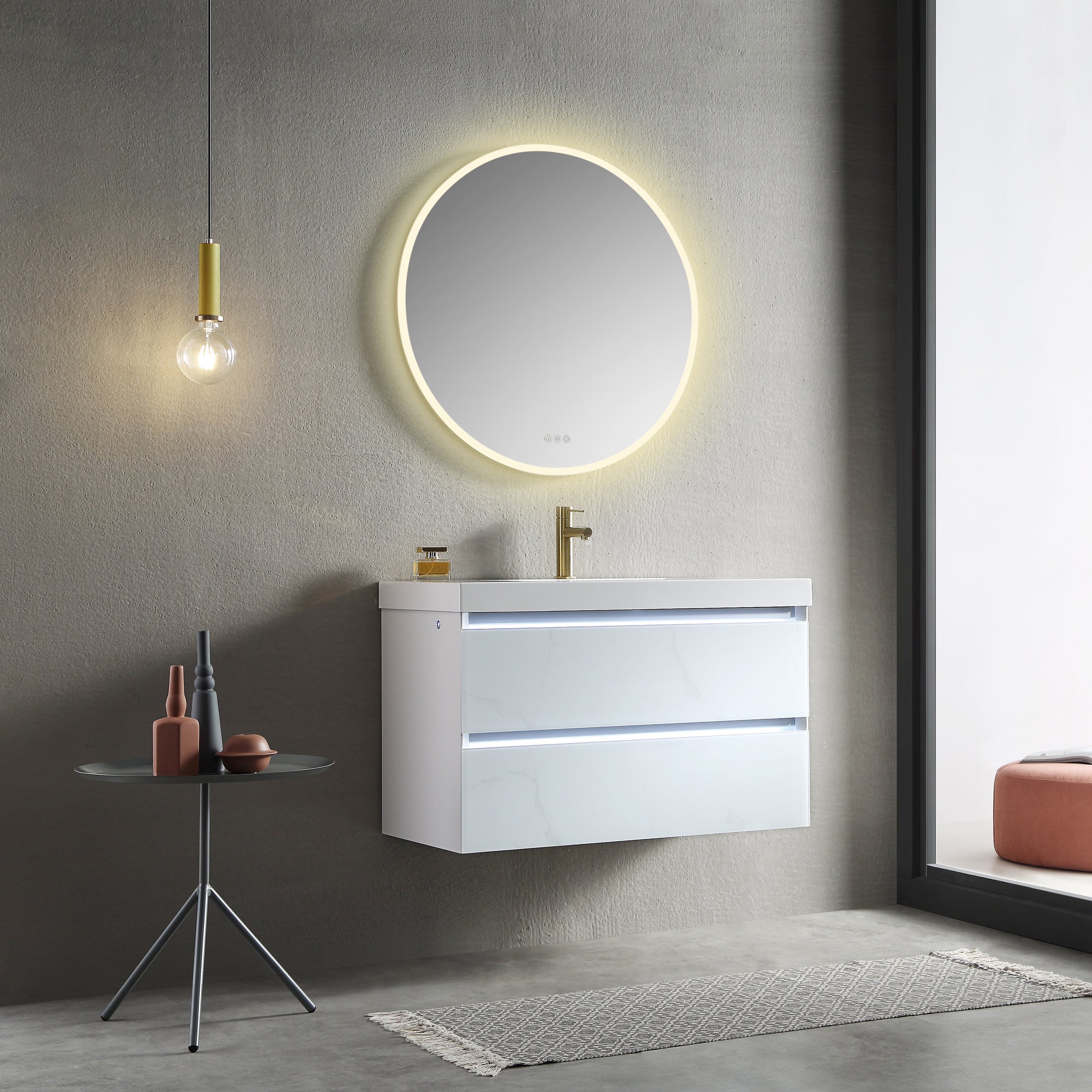 Orion 24″ Round LED Mirror with Frosted Side Vanity Plus