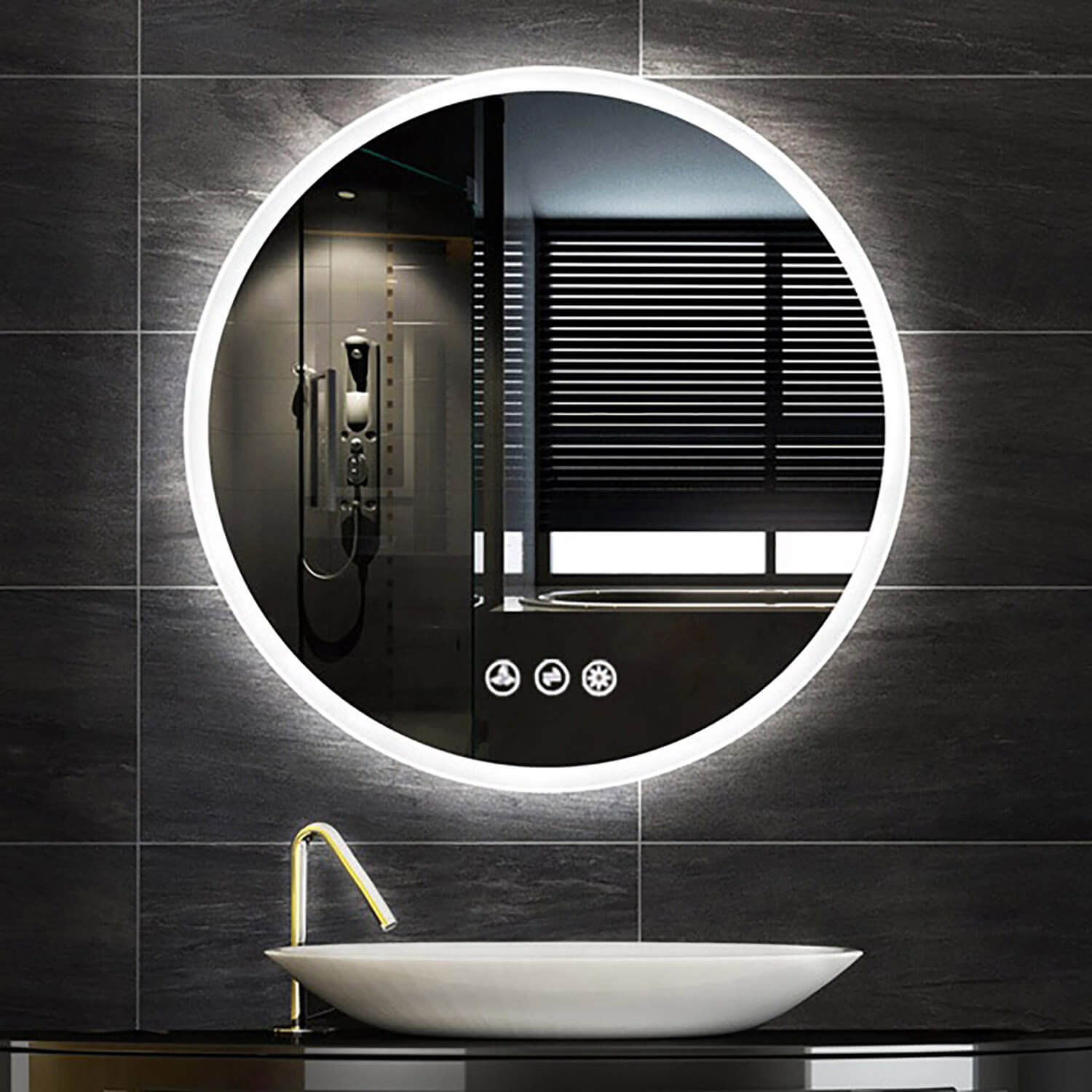 Orion 24″ Round LED Mirror with Frosted Side Vanity Plus