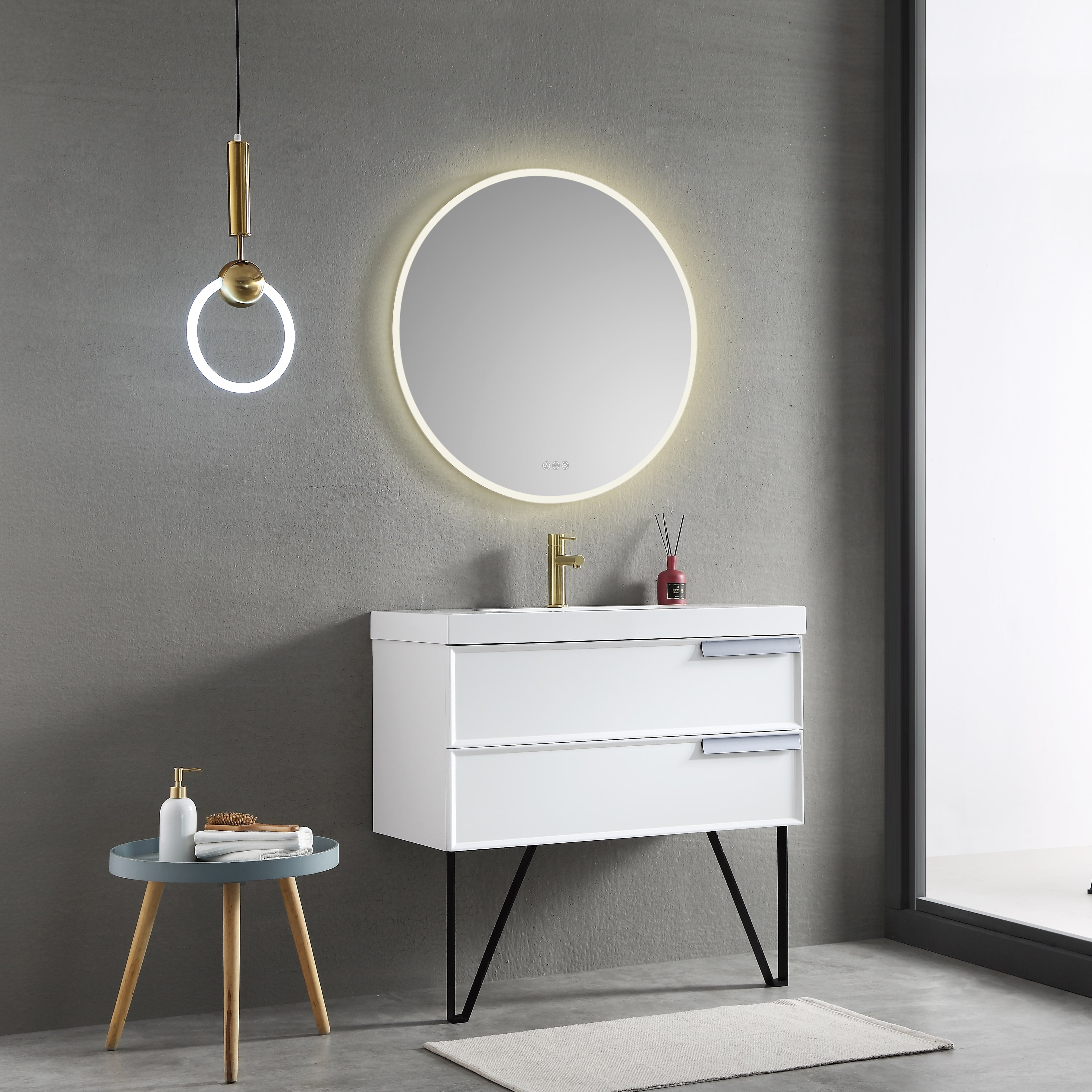 Orion 32″ Round LED Mirror with Frosted Side Vanity Plus