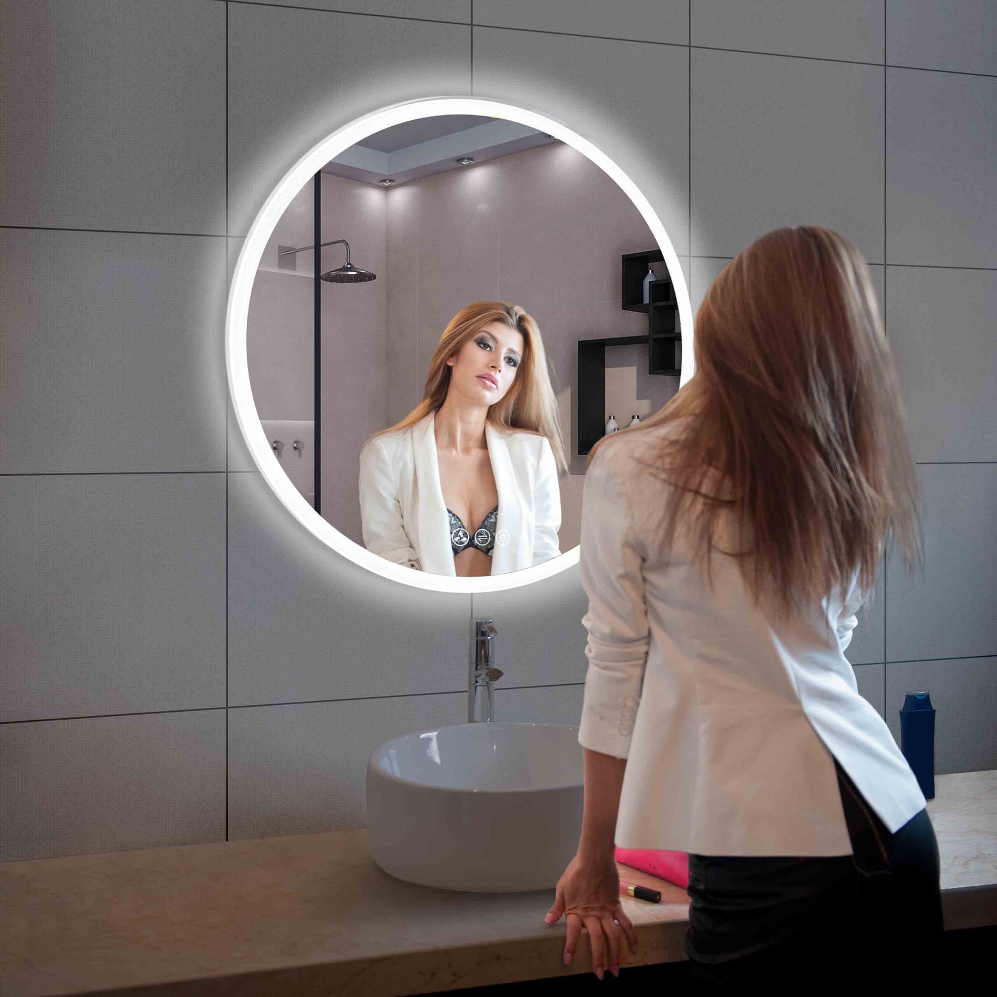Orion 32″ Round LED Mirror with Frosted Side Vanity Plus
