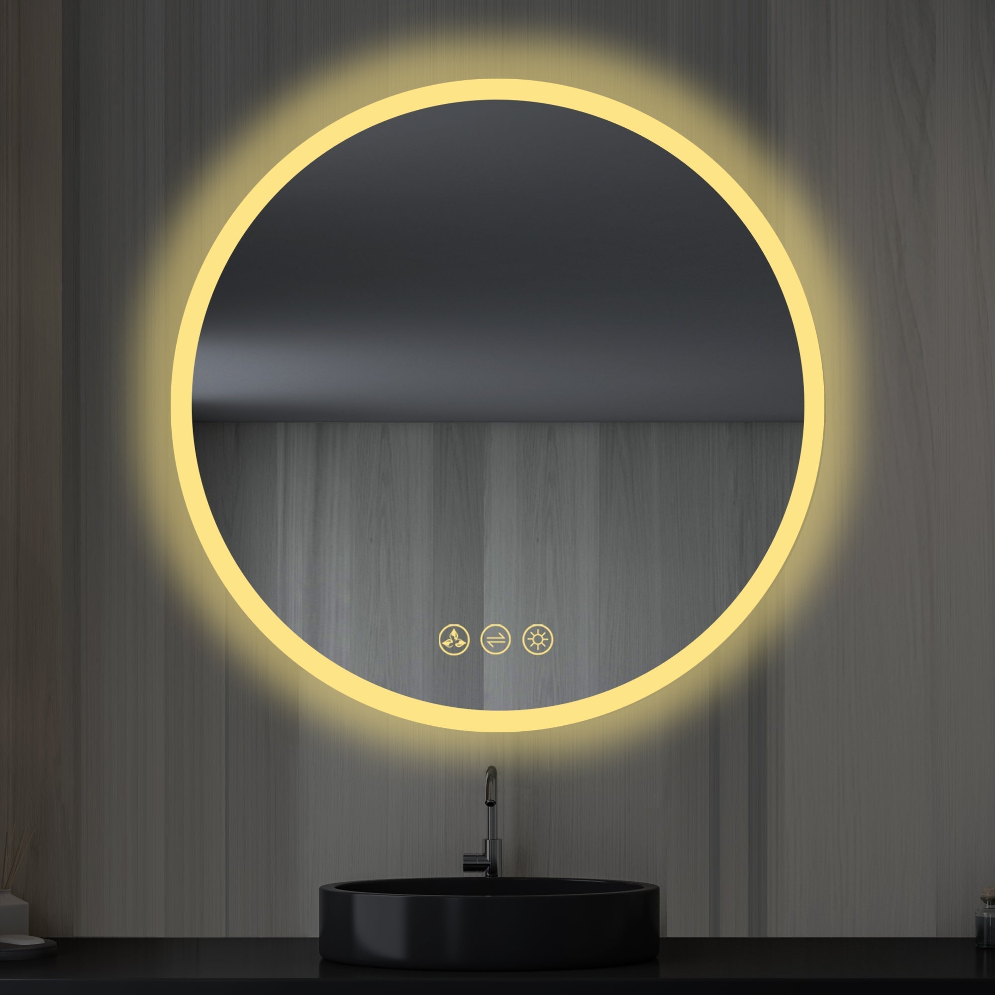 Orion 32″ Round LED Mirror with Frosted Side Vanity Plus