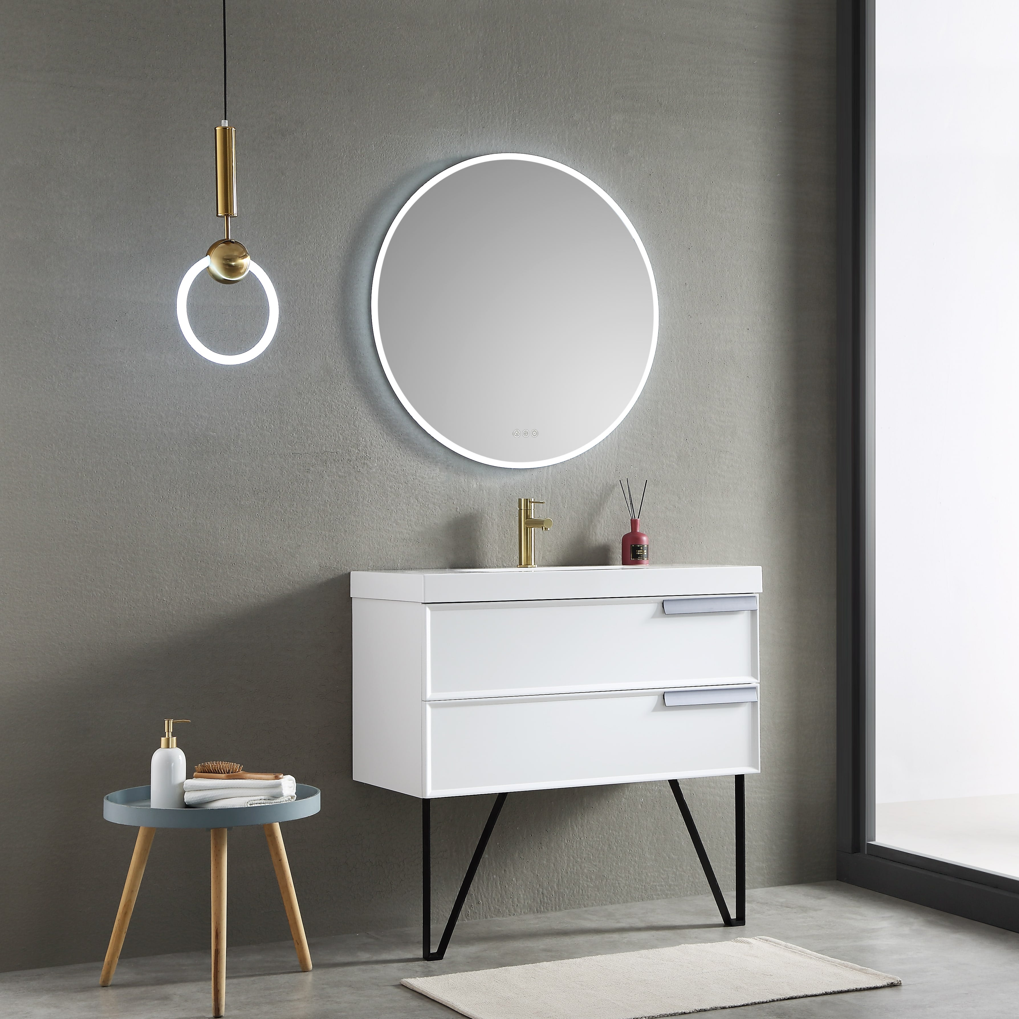 Orion 32″ Round LED Mirror with Frosted Side Vanity Plus
