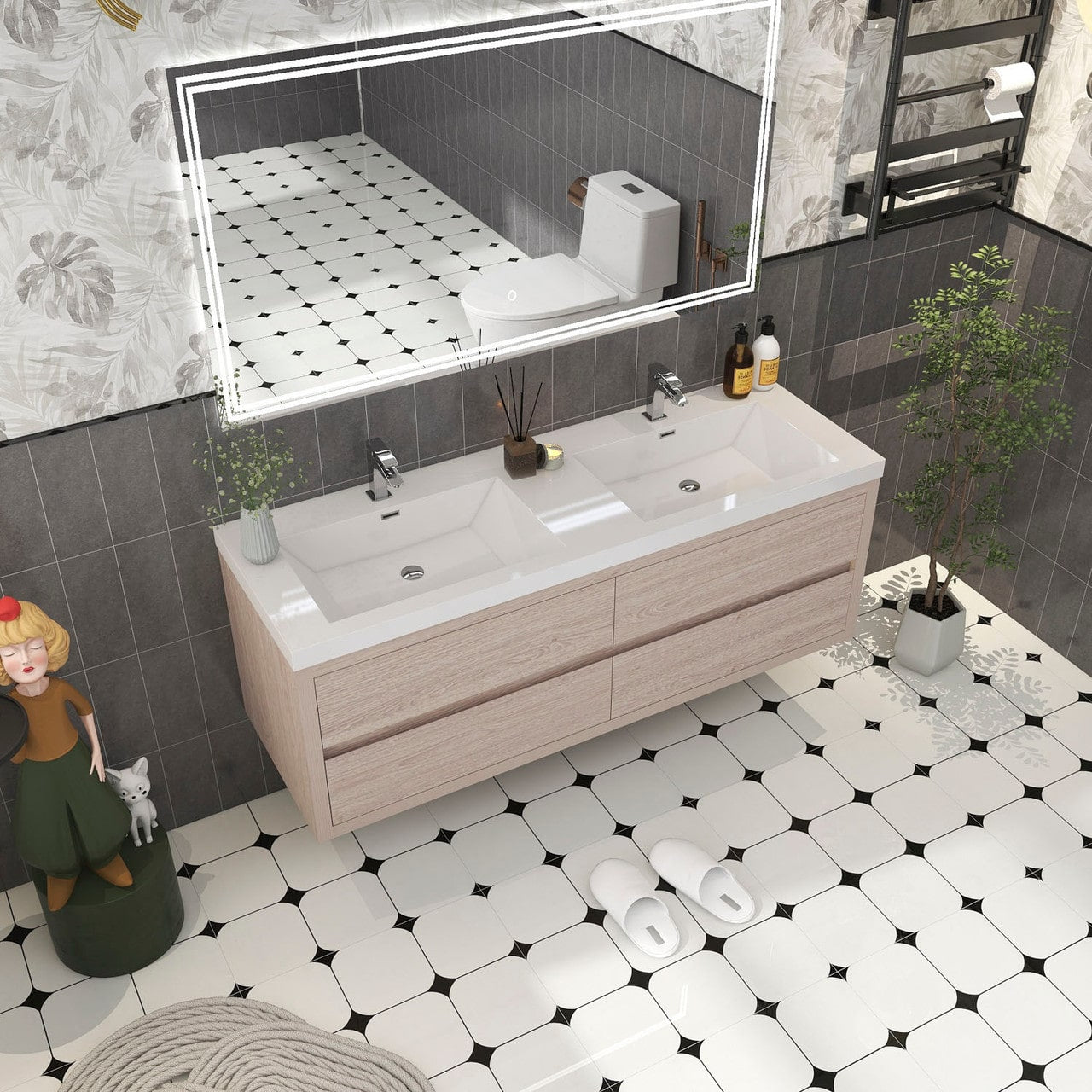 Louis 60" Modern Wall-Mounted with Double Sink