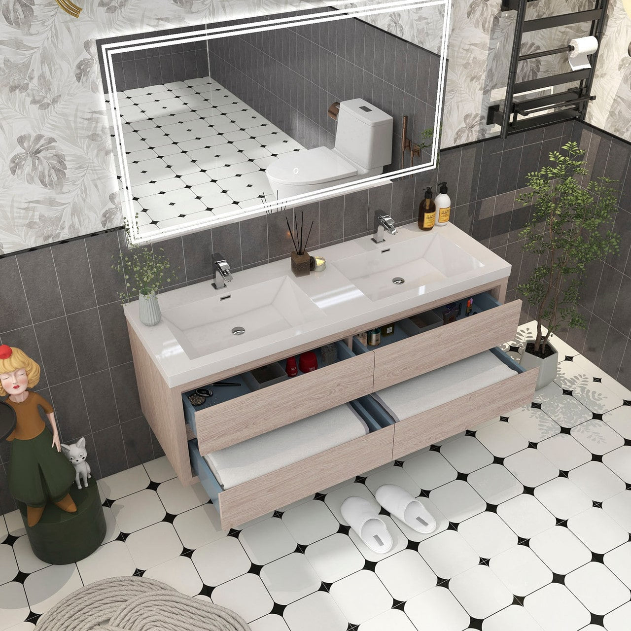 Louis 60" Modern Wall-Mounted with Double Sink