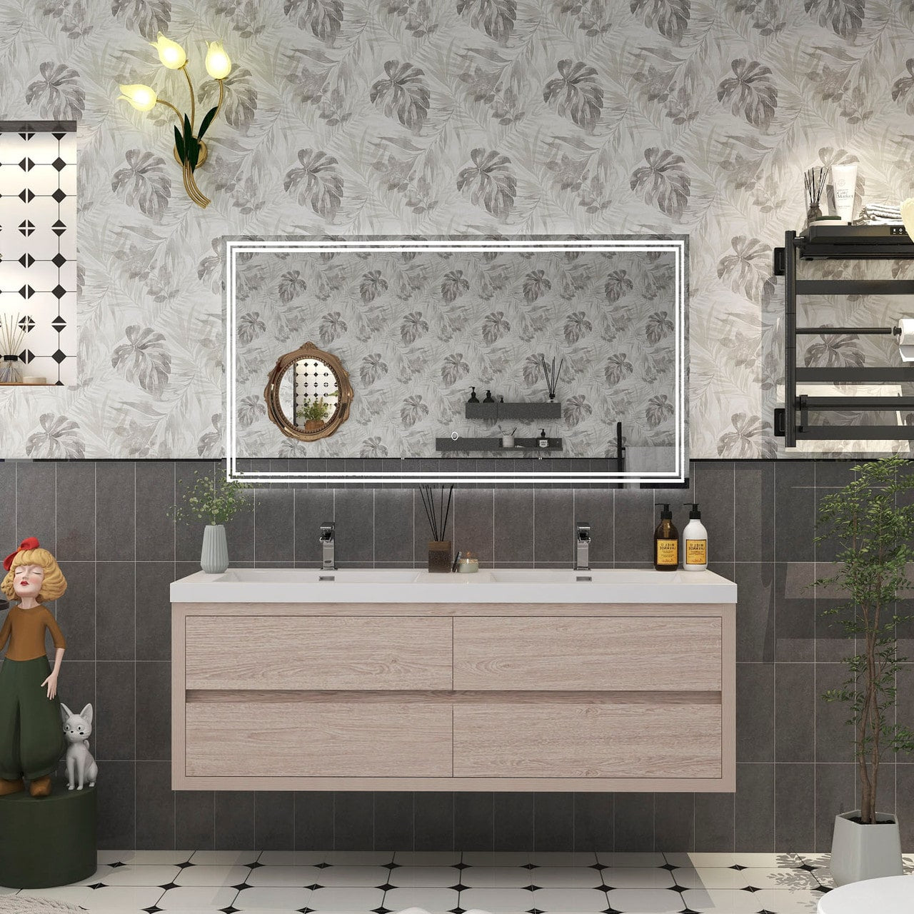 Louis 60" Modern Wall-Mounted with Double Sink