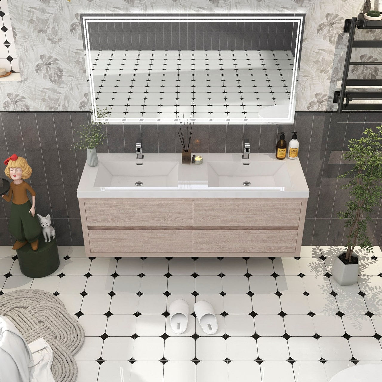 Louis 60" Modern Wall-Mounted with Double Sink