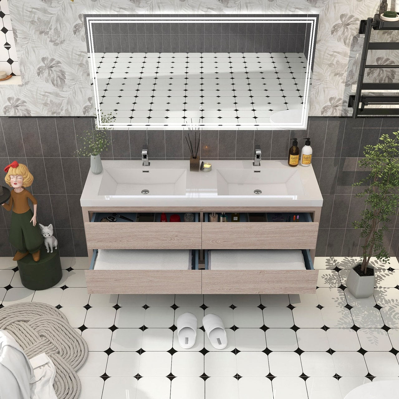 Louis 60" Modern Wall-Mounted with Double Sink