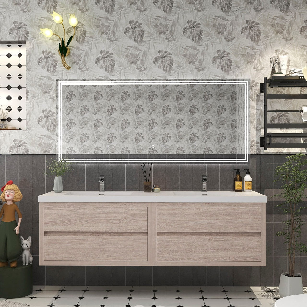 Louis 72" Modern Wall-Mounted with Double Sink