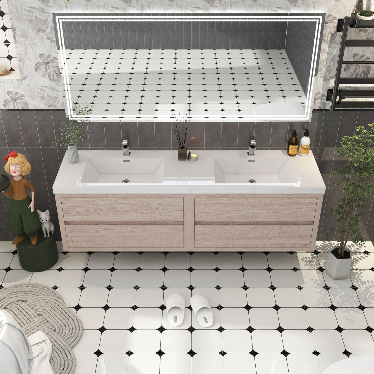 Louis 72" Modern Wall-Mounted with Double Sink