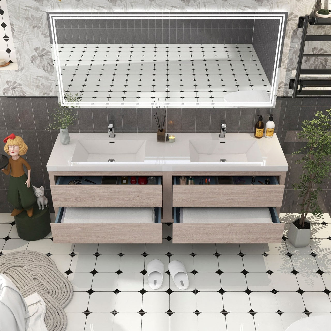 Louis 72" Modern Wall-Mounted with Double Sink