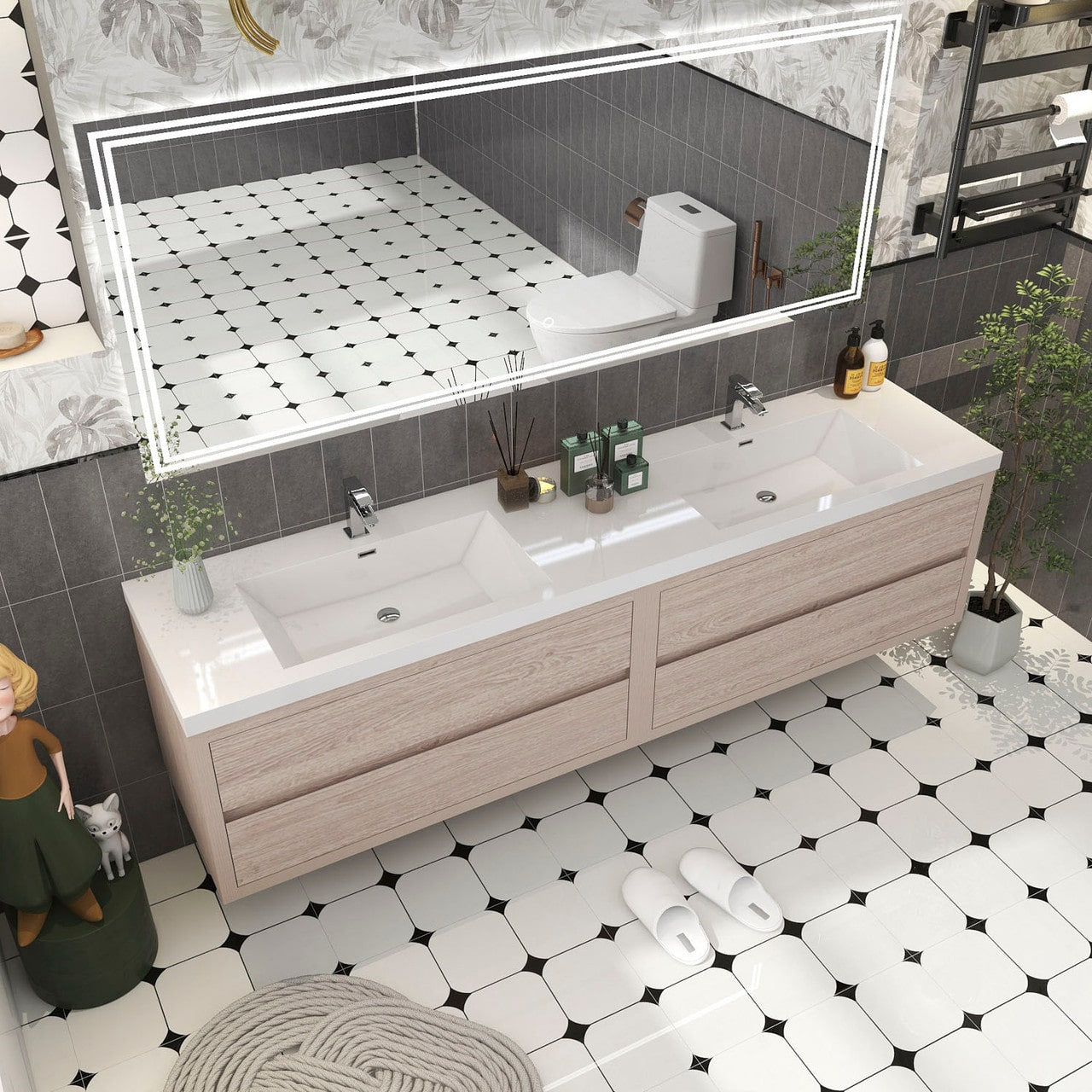Louis 84" Modern Wall-Mounted with Double Sink