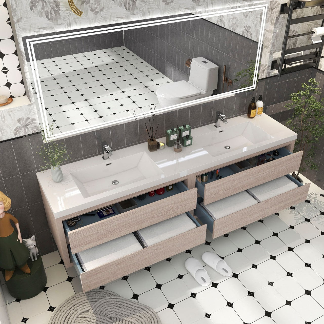 Louis 84" Modern Wall-Mounted with Double Sink