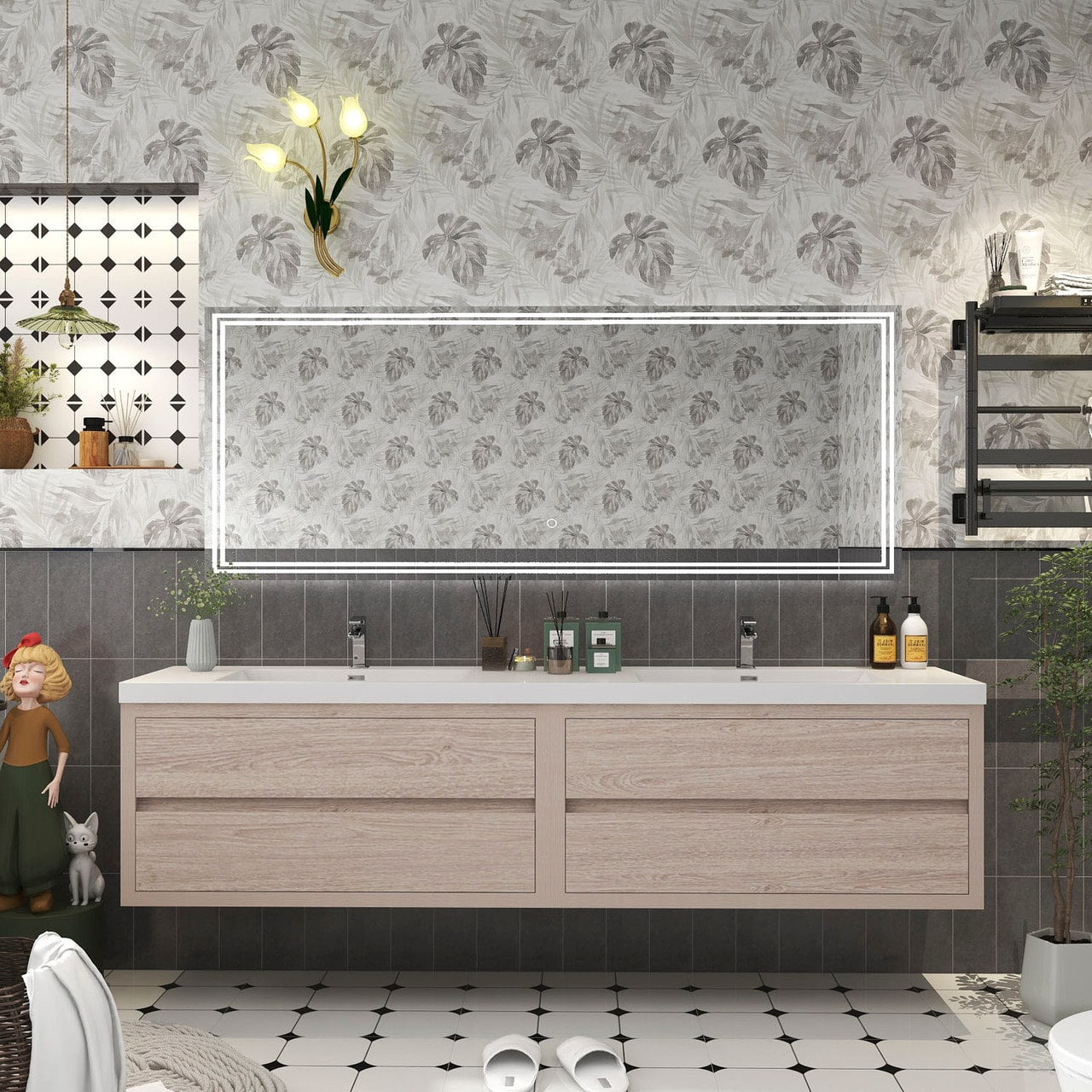 Louis 84" Modern Wall-Mounted with Double Sink