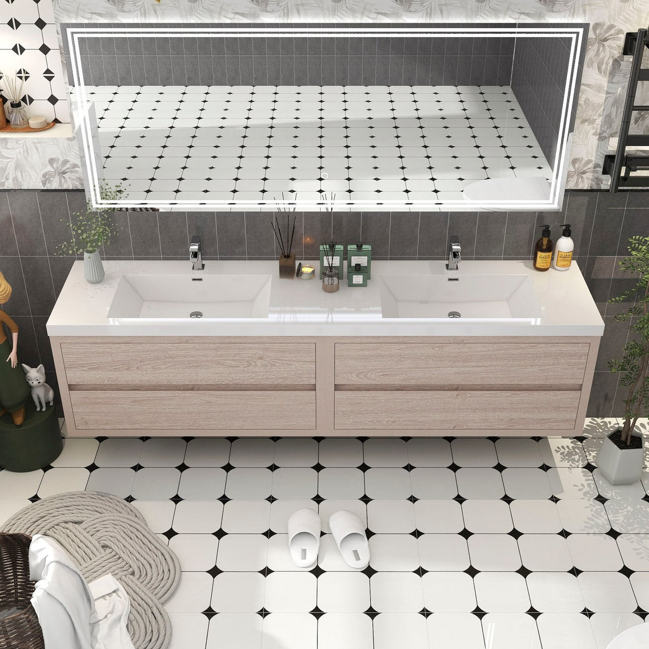 Louis 84" Modern Wall-Mounted with Double Sink