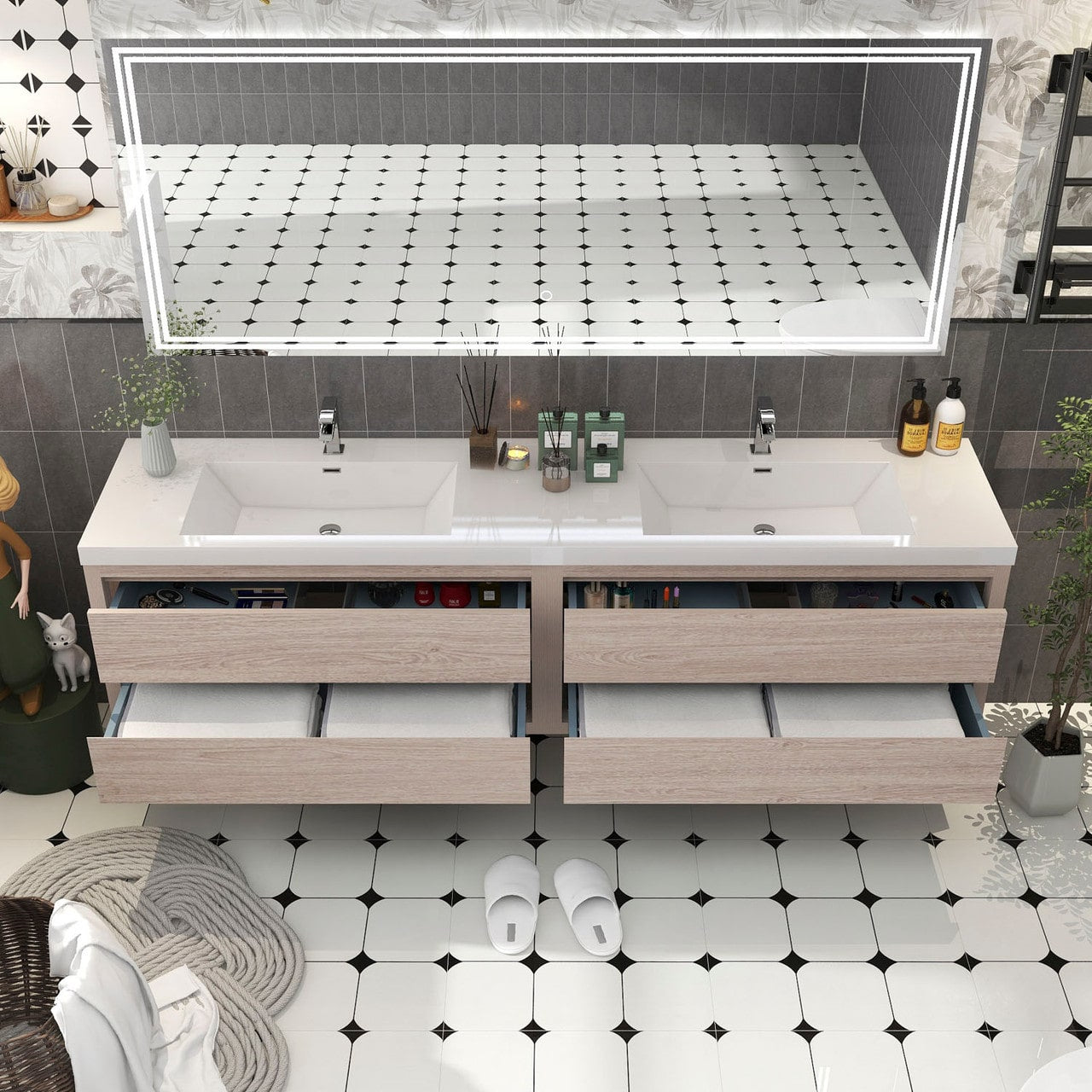 Louis 84" Modern Wall-Mounted with Double Sink