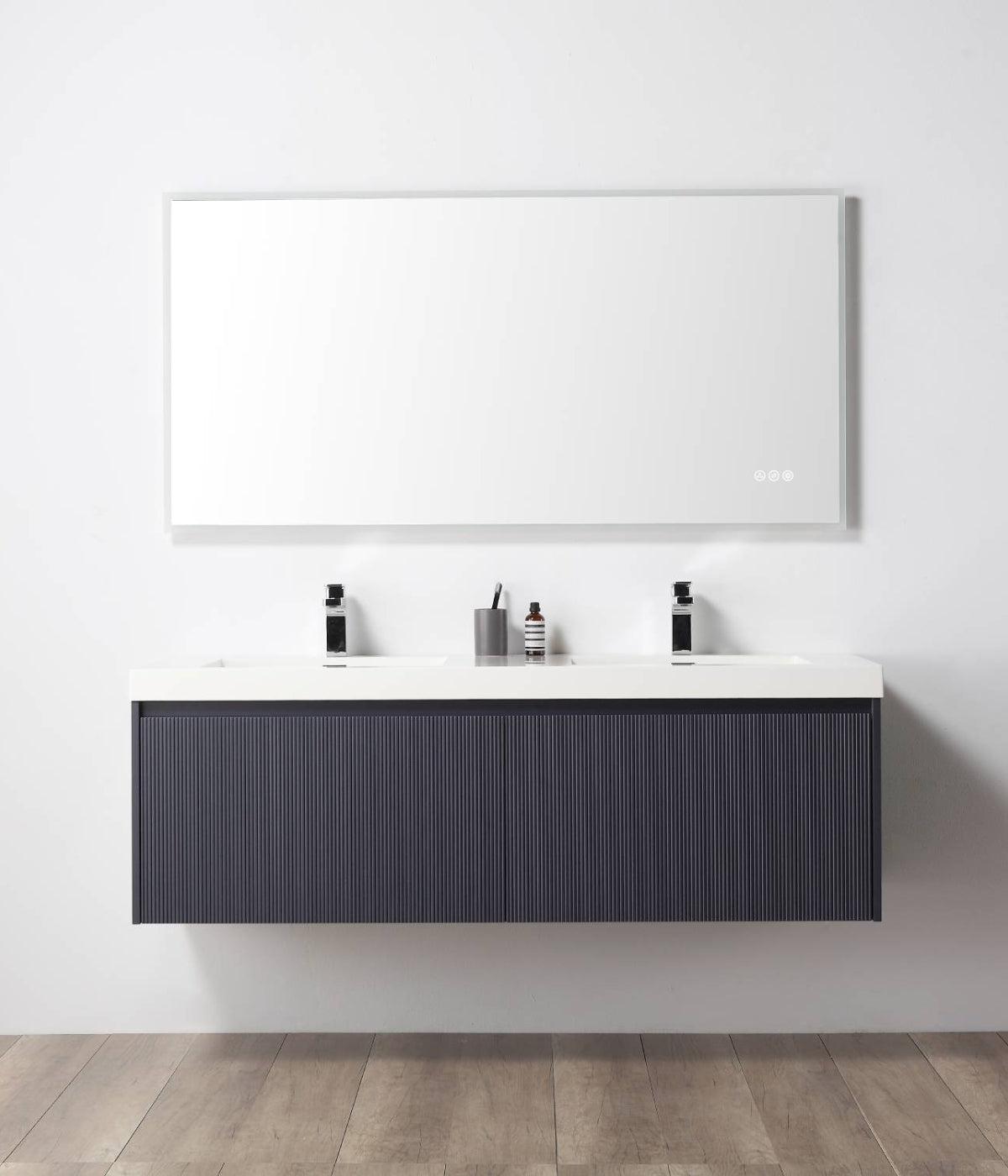 This floating bathroom wood vanity, Positano 60 inch by blossom, is the perfect ALL Wood vanity for your bathroom