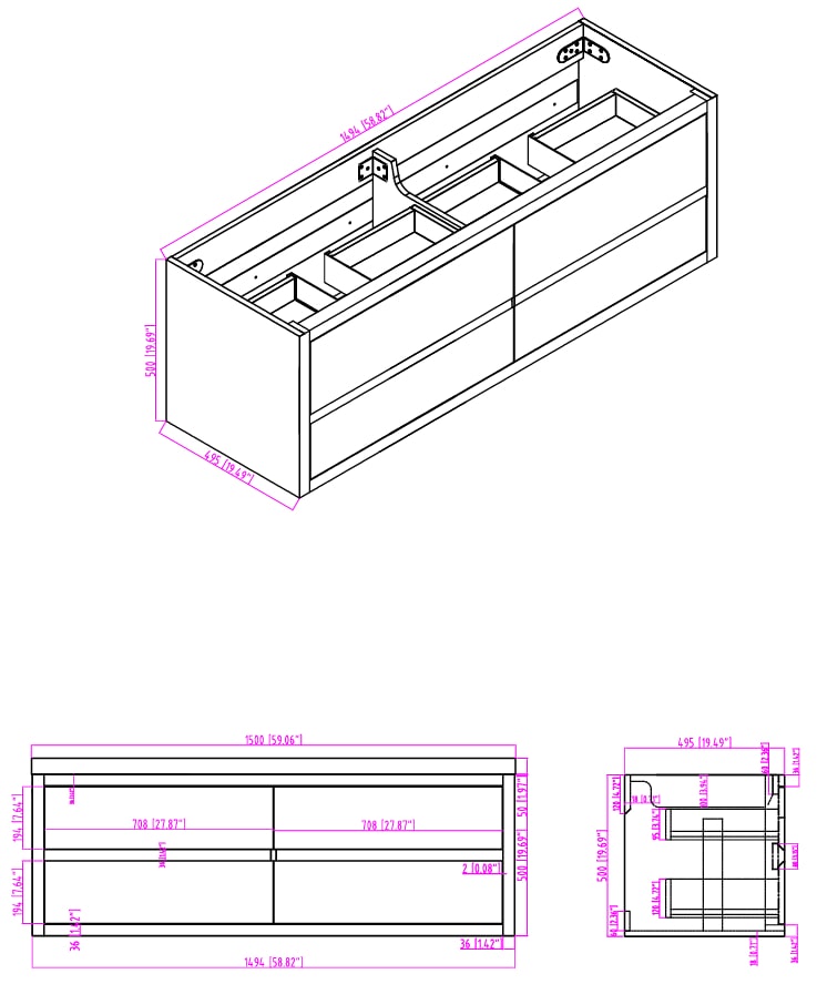 Louis 48" Modern Wall-Mounted Vanity