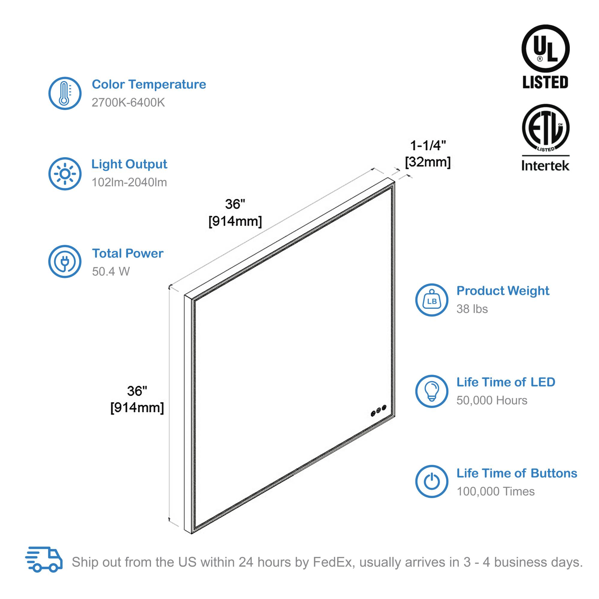 Stellar 36 Inch LED Mirror Vanity Plus