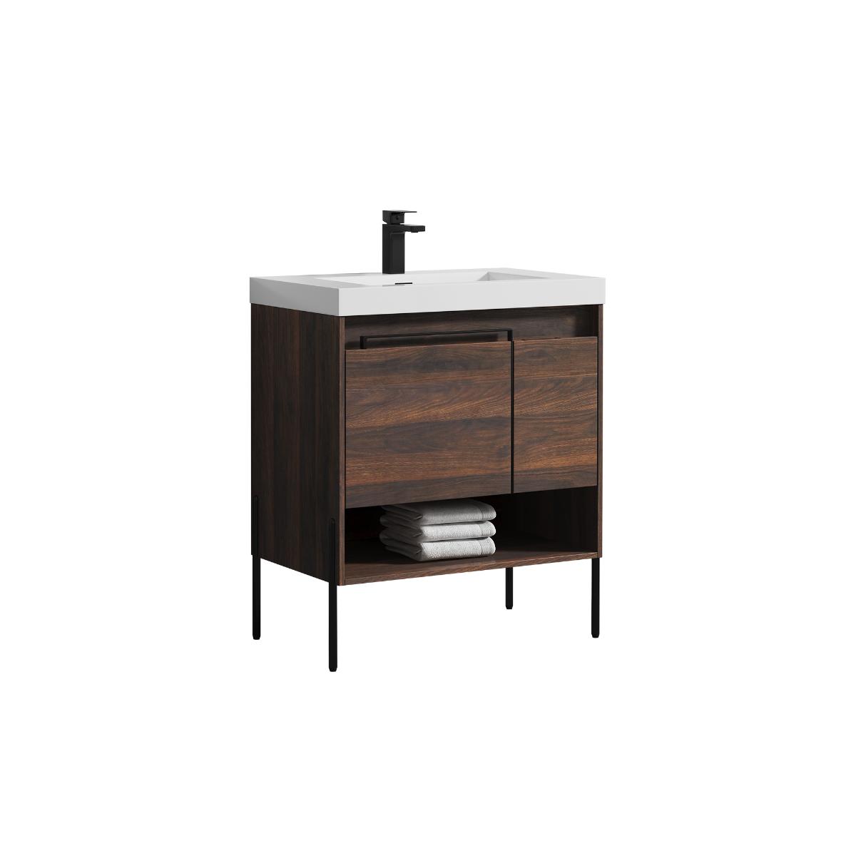 Turin 30″ Walnut Bathroom Vanity and Sink - Modern Bathroom Vanity