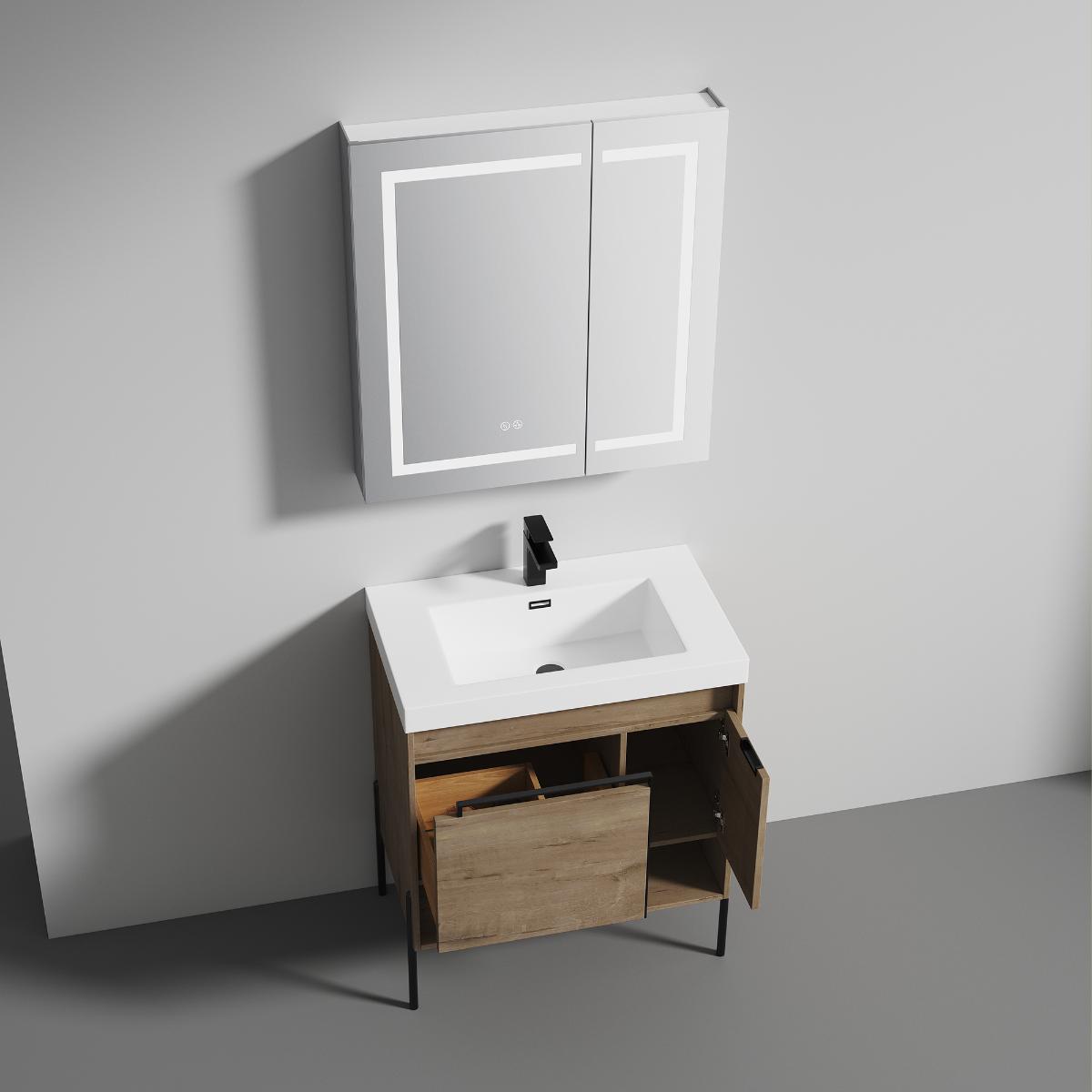 Turin 30″ Oak Bathroom Vanity with Top - Modern Bathroom Vanity