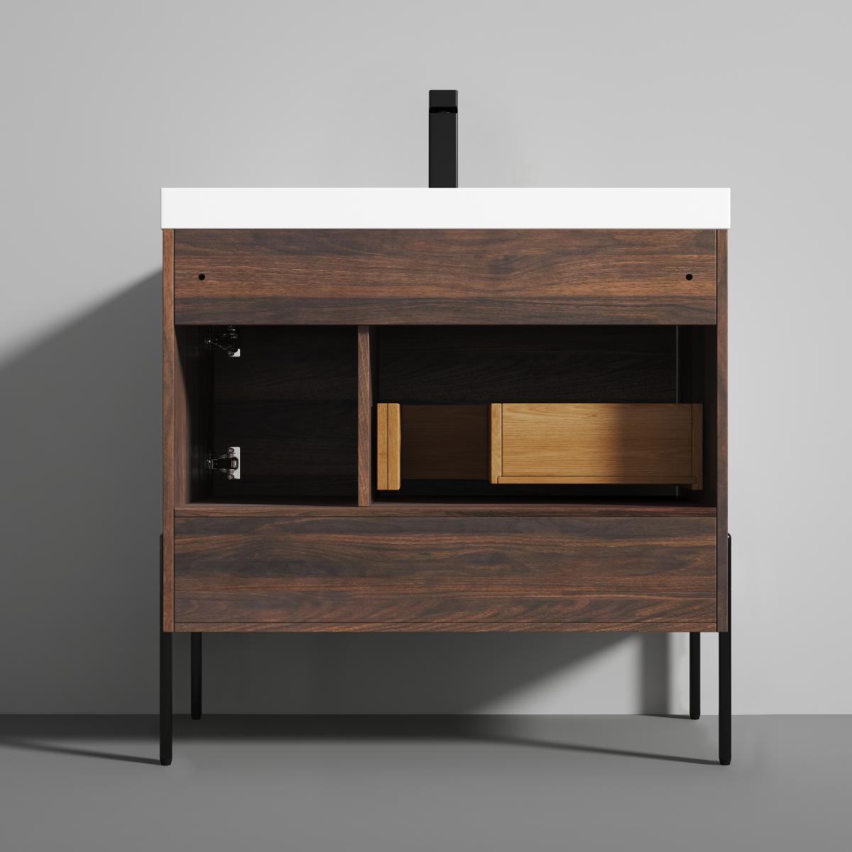 Turin 36″ Walnut Vanity with Top - Modern Bathroom Vanity