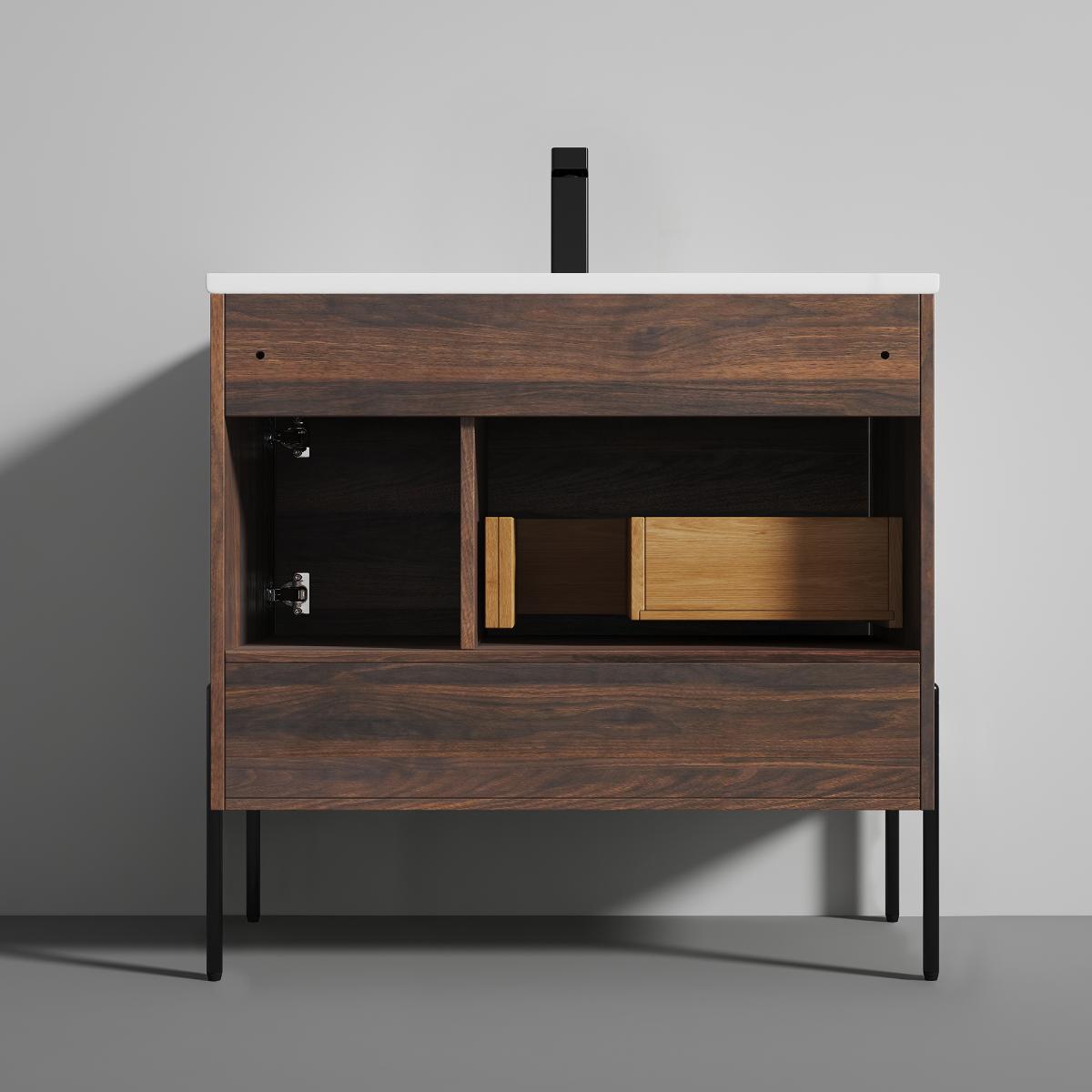 Turin 36″ Walnut Vanity with Top - Modern Bathroom Vanity