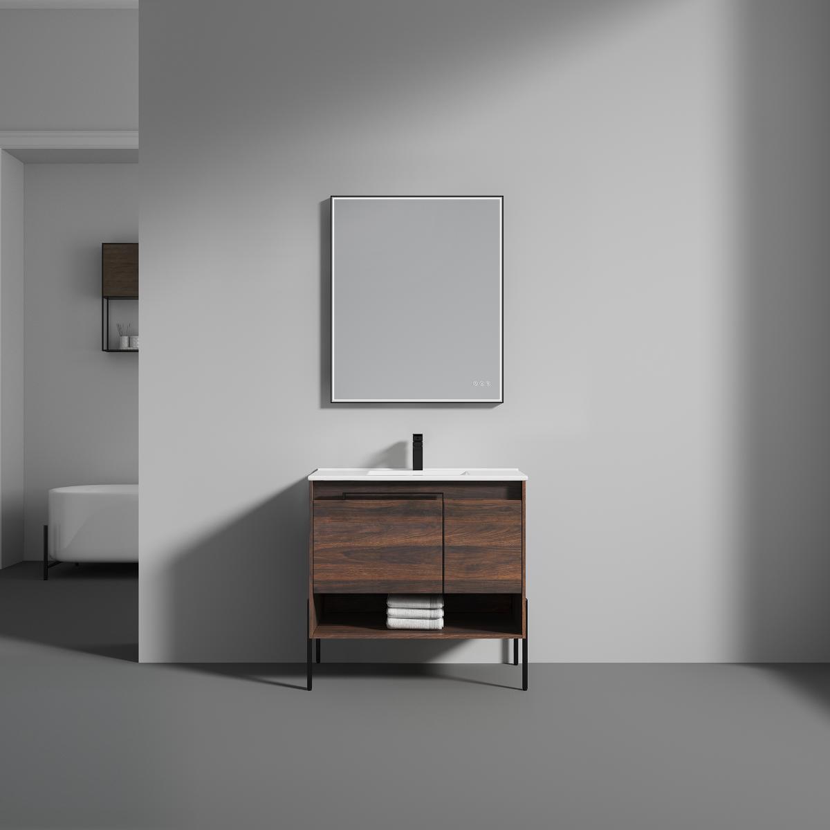 Turin 36″ Walnut Vanity with Top - Modern Bathroom Vanity