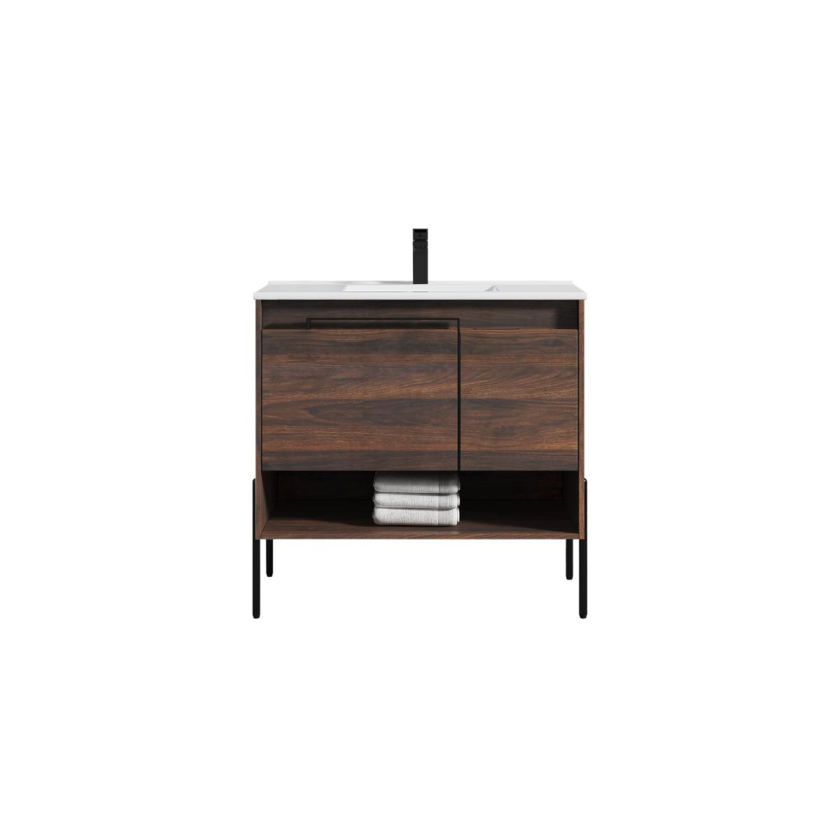Turin 36″ Walnut Vanity with Top - Modern Bathroom Vanity