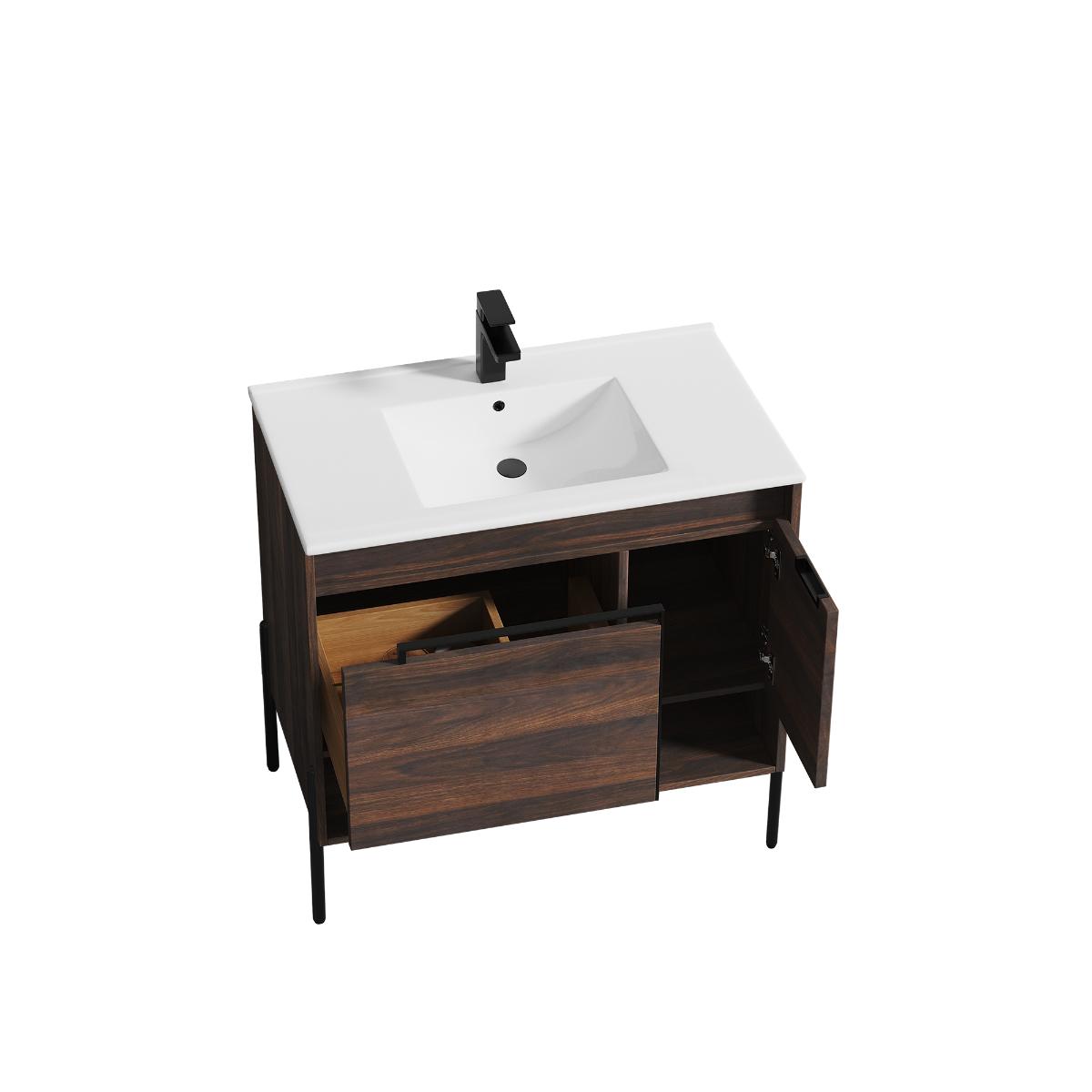 Turin 36″ Walnut Vanity with Top - Modern Bathroom Vanity