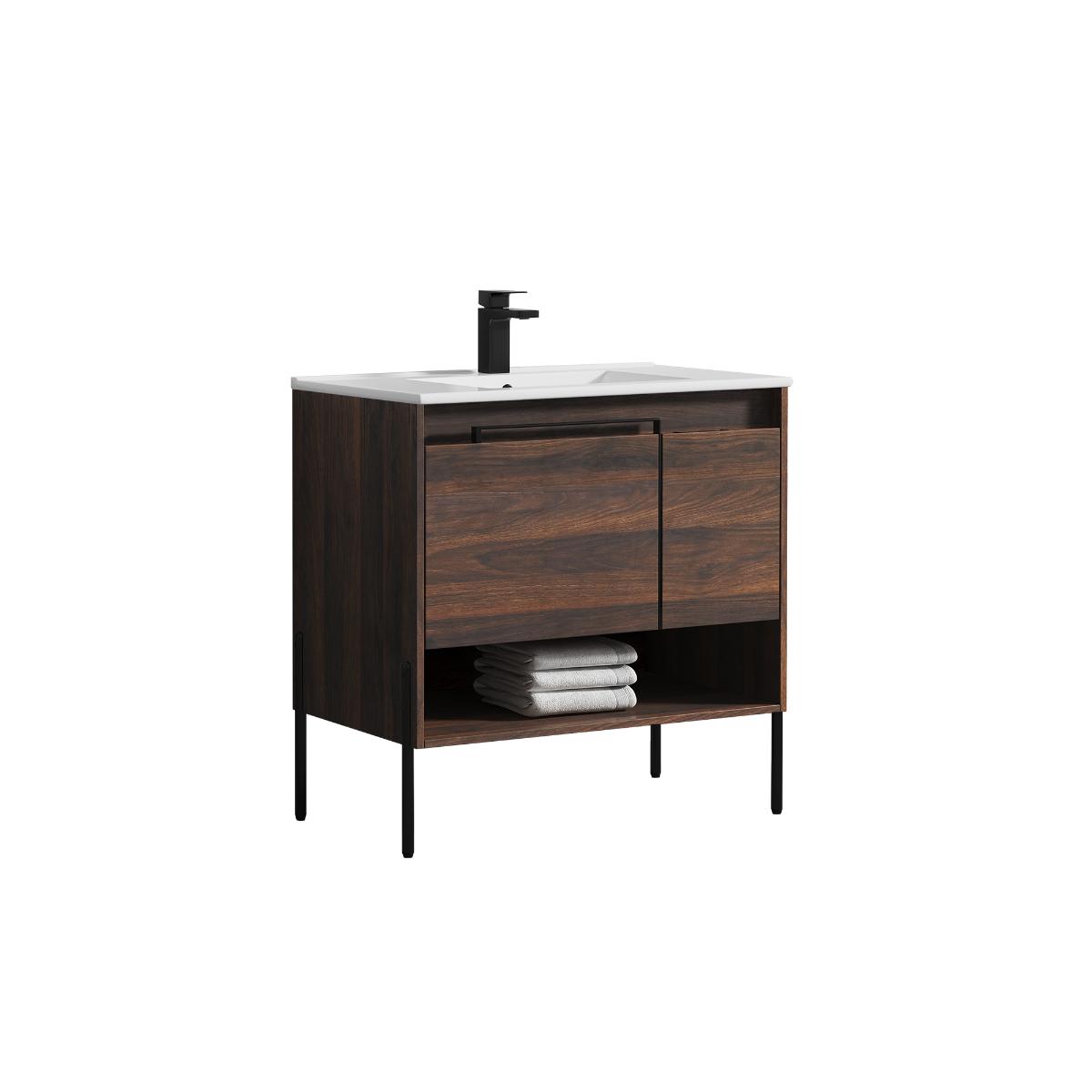 Turin 36″ Walnut Vanity with Top - Modern Bathroom Vanity
