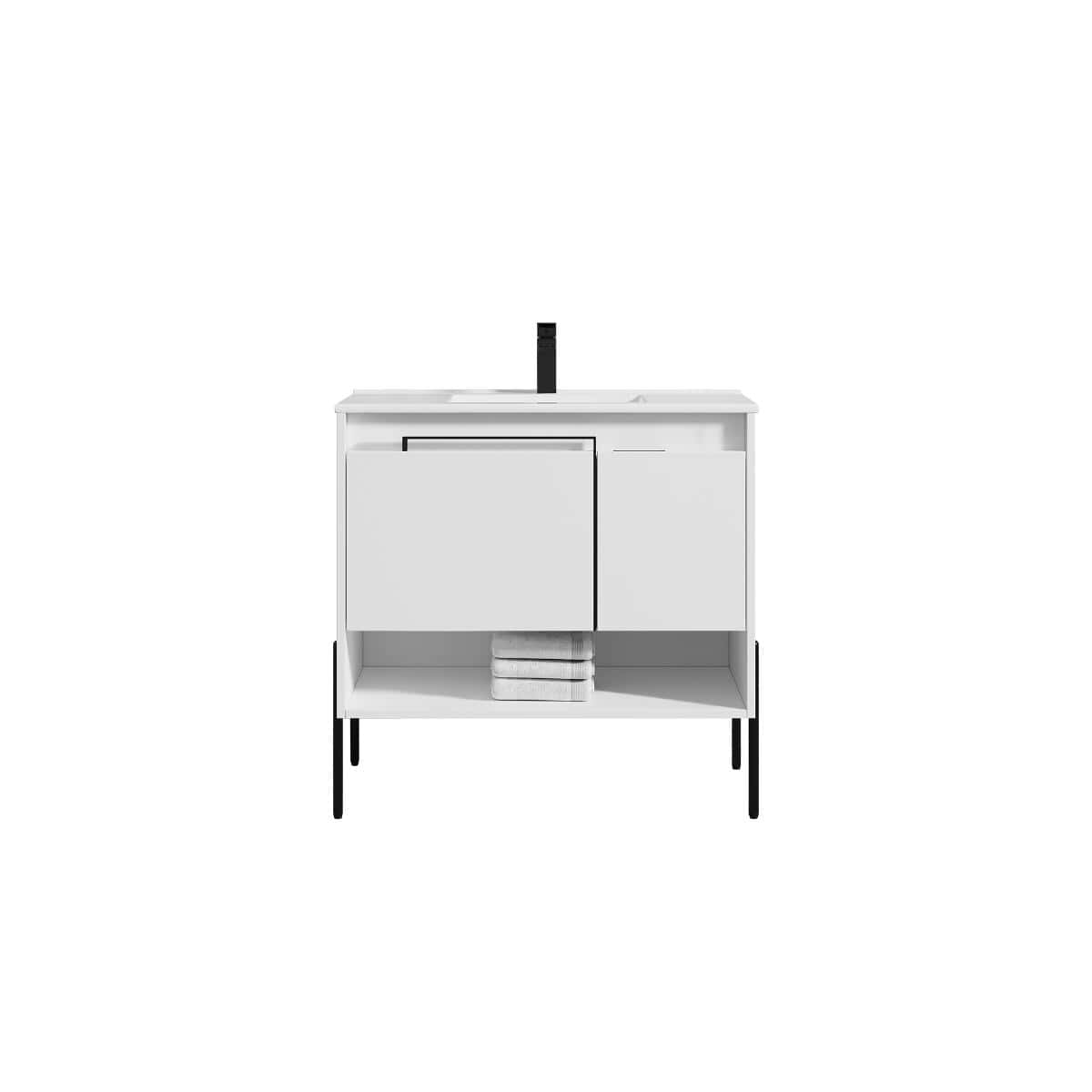 Turin 36″ White Vanity with Top - Modern Bathroom Vanity