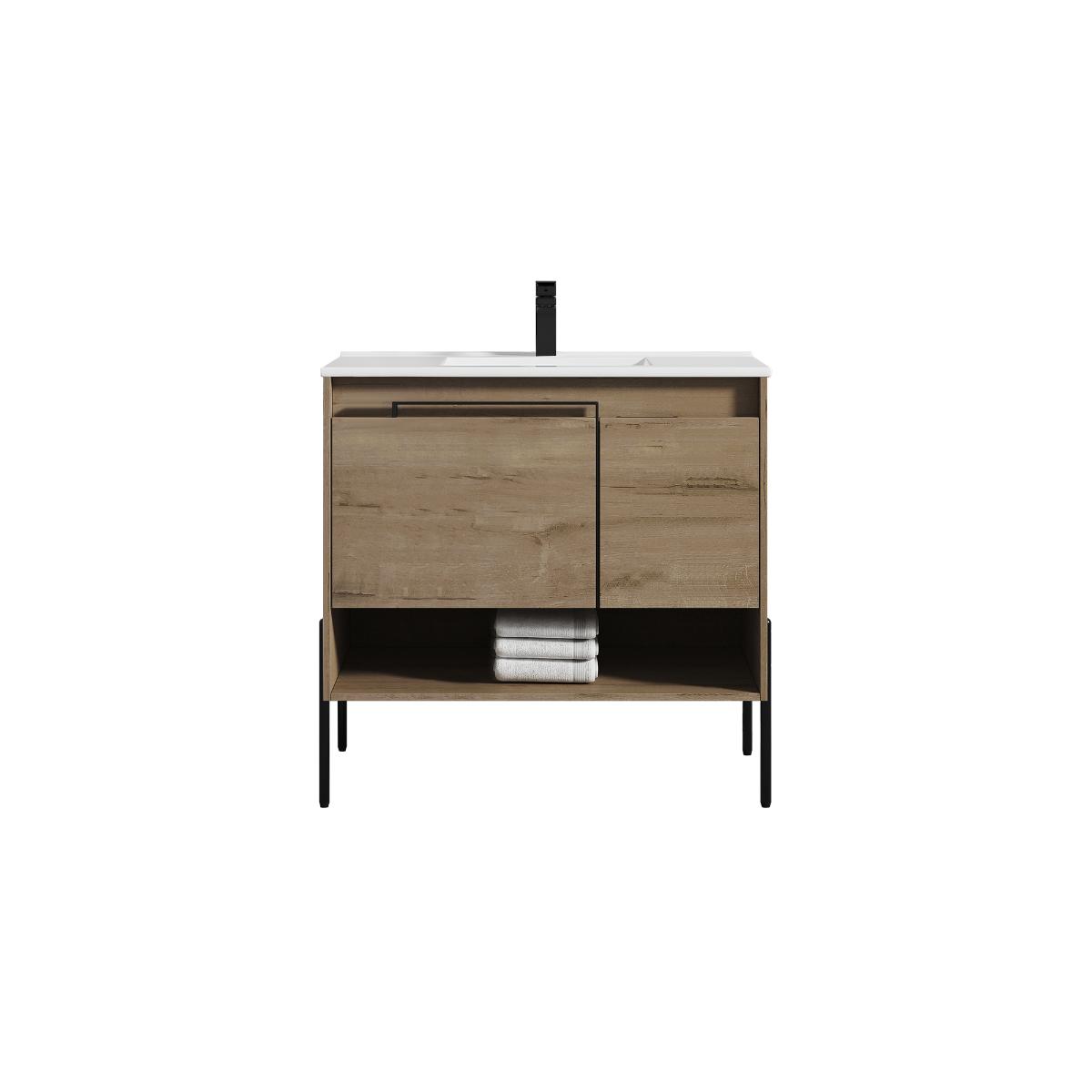 Turin 36″ Oak Vanity with Top - Modern Bathroom Vanity