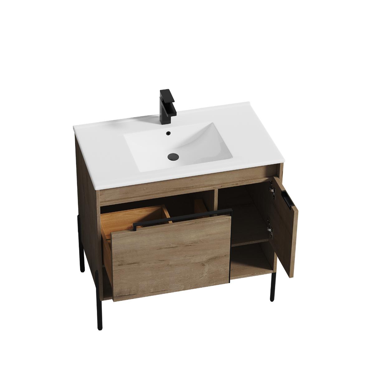 Turin 36″ Oak Vanity with Top - Modern Bathroom Vanity