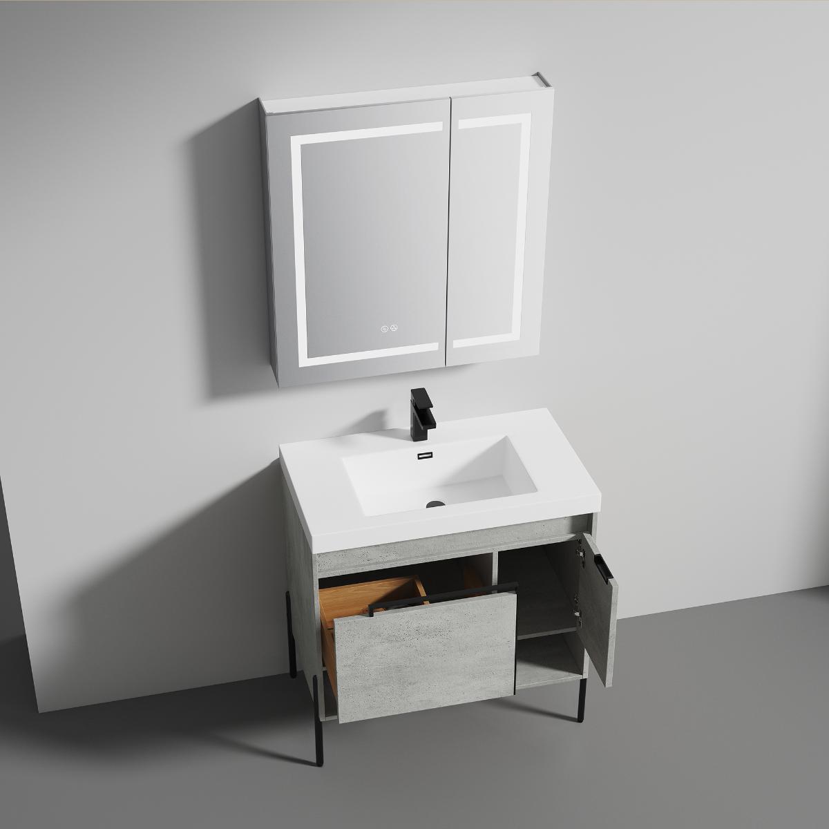 Turin 36″ Grey Vanity with Top - Modern Bathroom Vanity