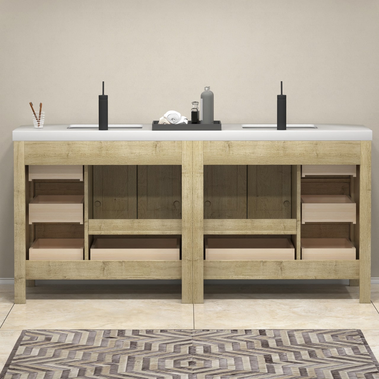 VIV 72" Solid Wood Freestanding Bathroom Vanity with Double Sink