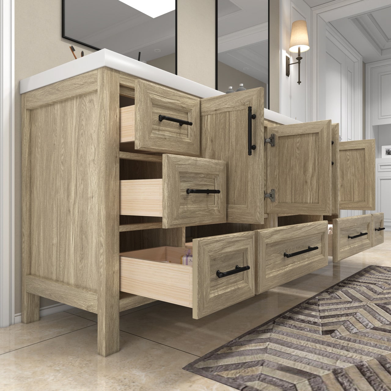 VIV 84" Solid Wood Freestanding Bathroom Vanity with Double Sink