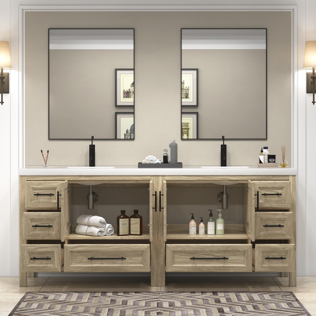 VIV 84" Solid Wood Freestanding Bathroom Vanity with Double Sink