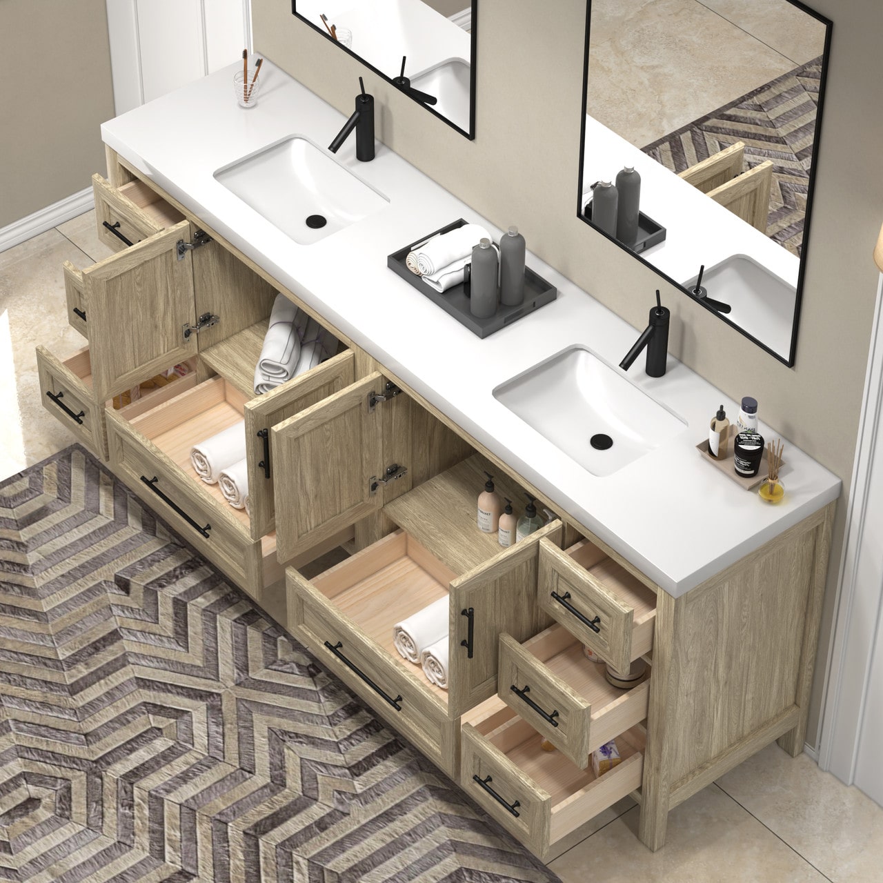 VIV 84" Solid Wood Freestanding Bathroom Vanity with Double Sink