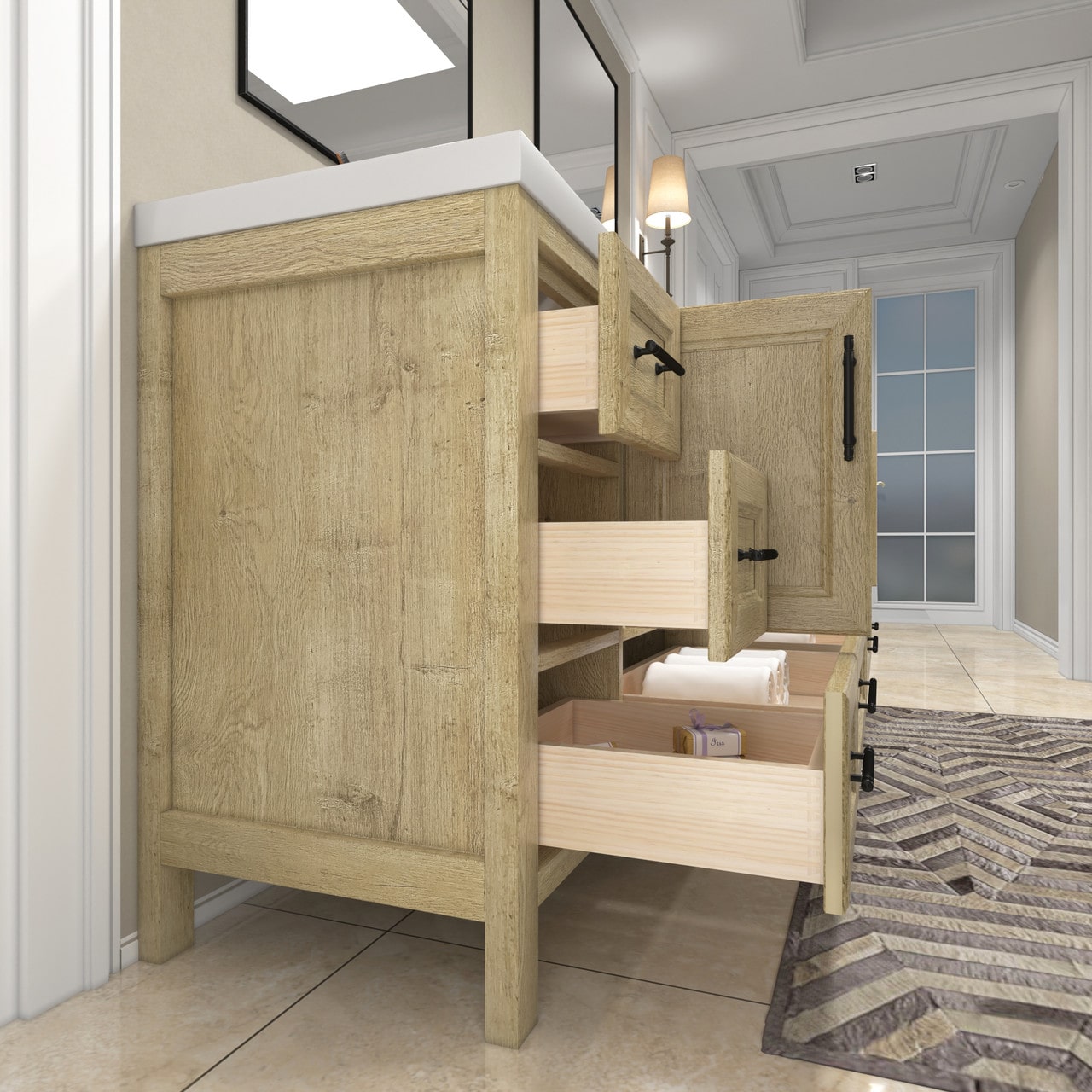 VIV 84" Solid Wood Freestanding Bathroom Vanity with Double Sink