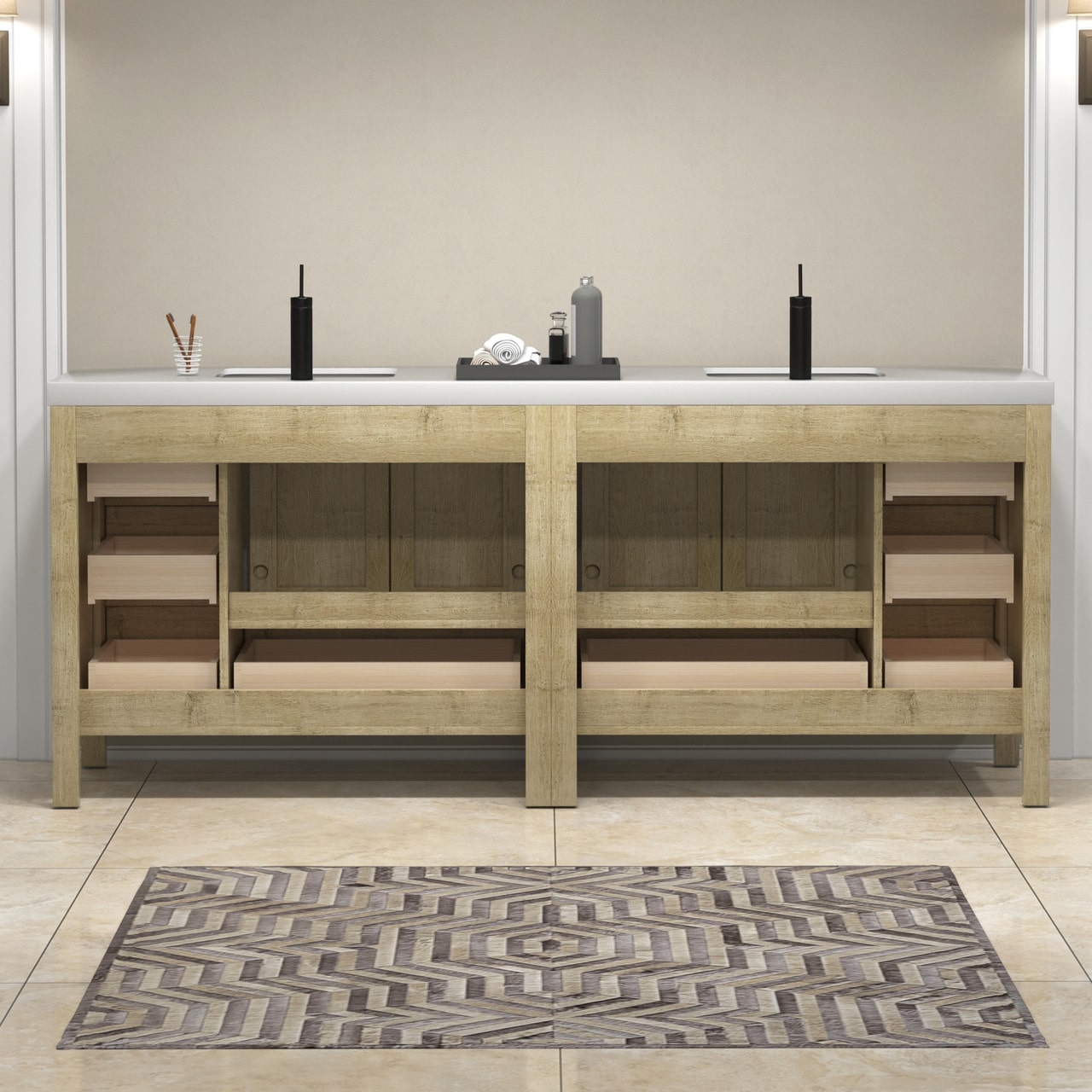 VIV 84" Solid Wood Freestanding Bathroom Vanity with Double Sink