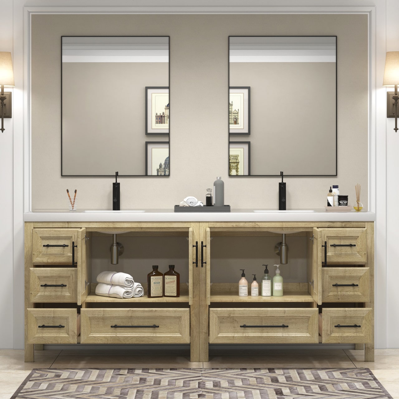 VIV 84" Solid Wood Freestanding Bathroom Vanity with Double Sink