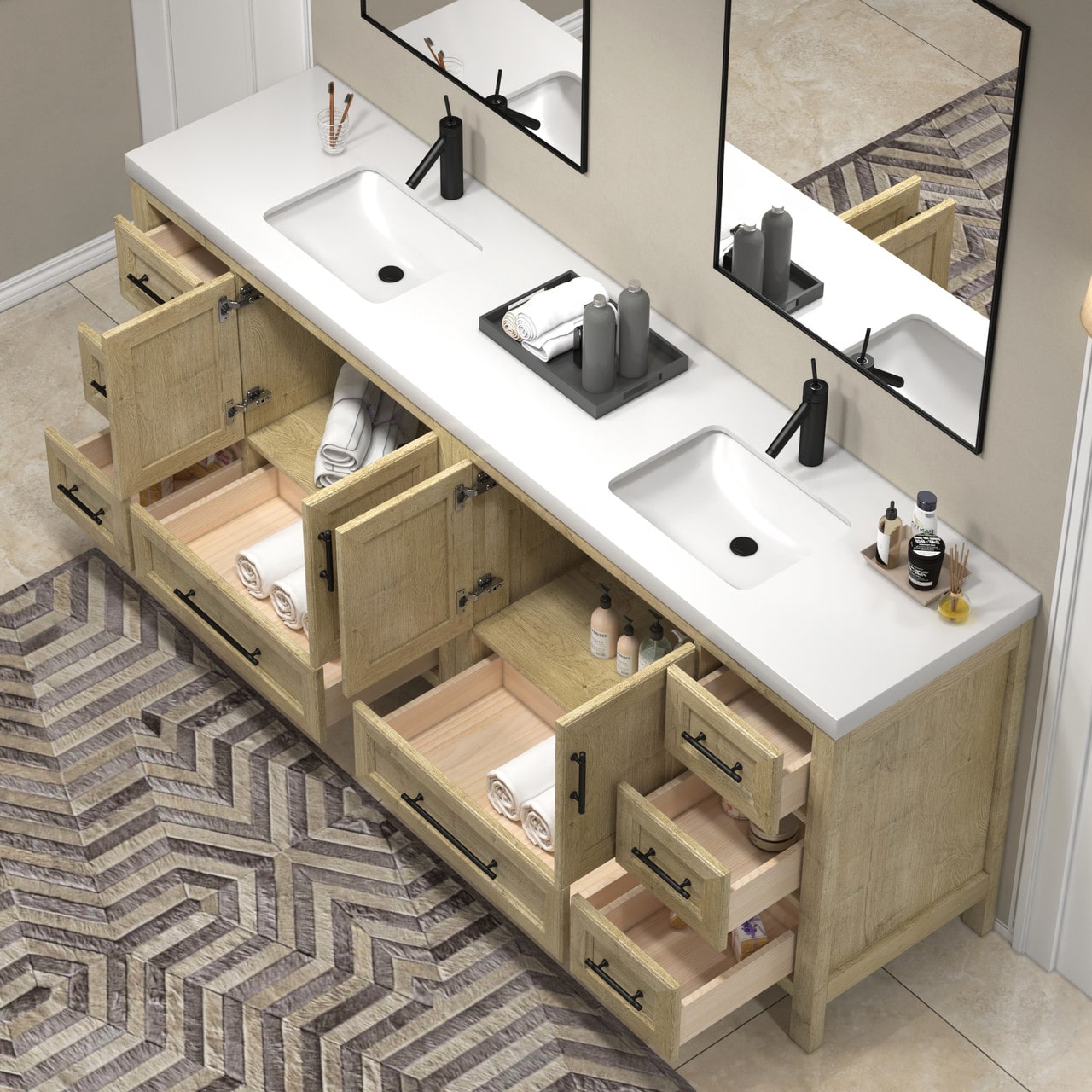 VIV 84" Solid Wood Freestanding Bathroom Vanity with Double Sink