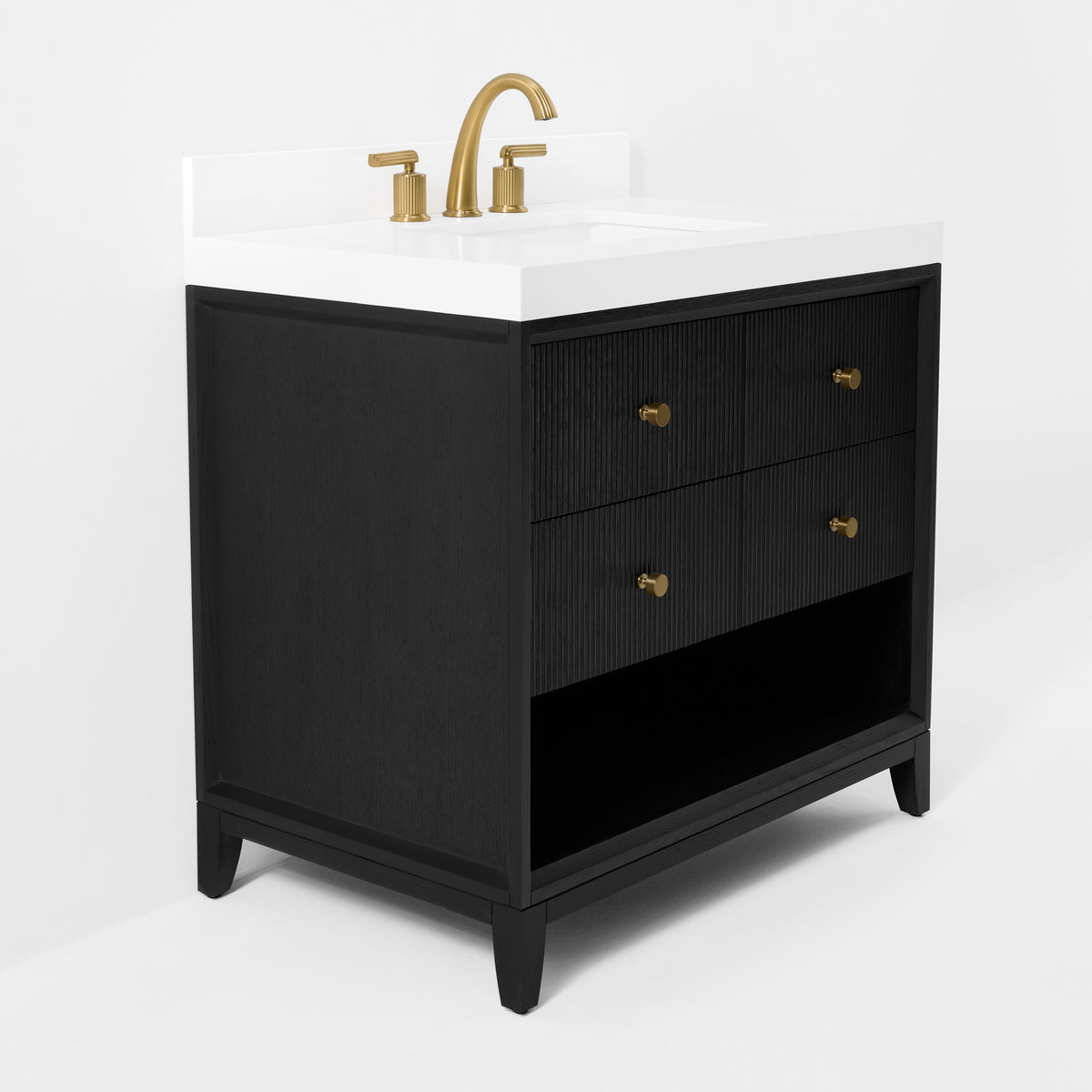 Ancerre Designs Momo 36-inch Black Oak vanity - Standalone angled view