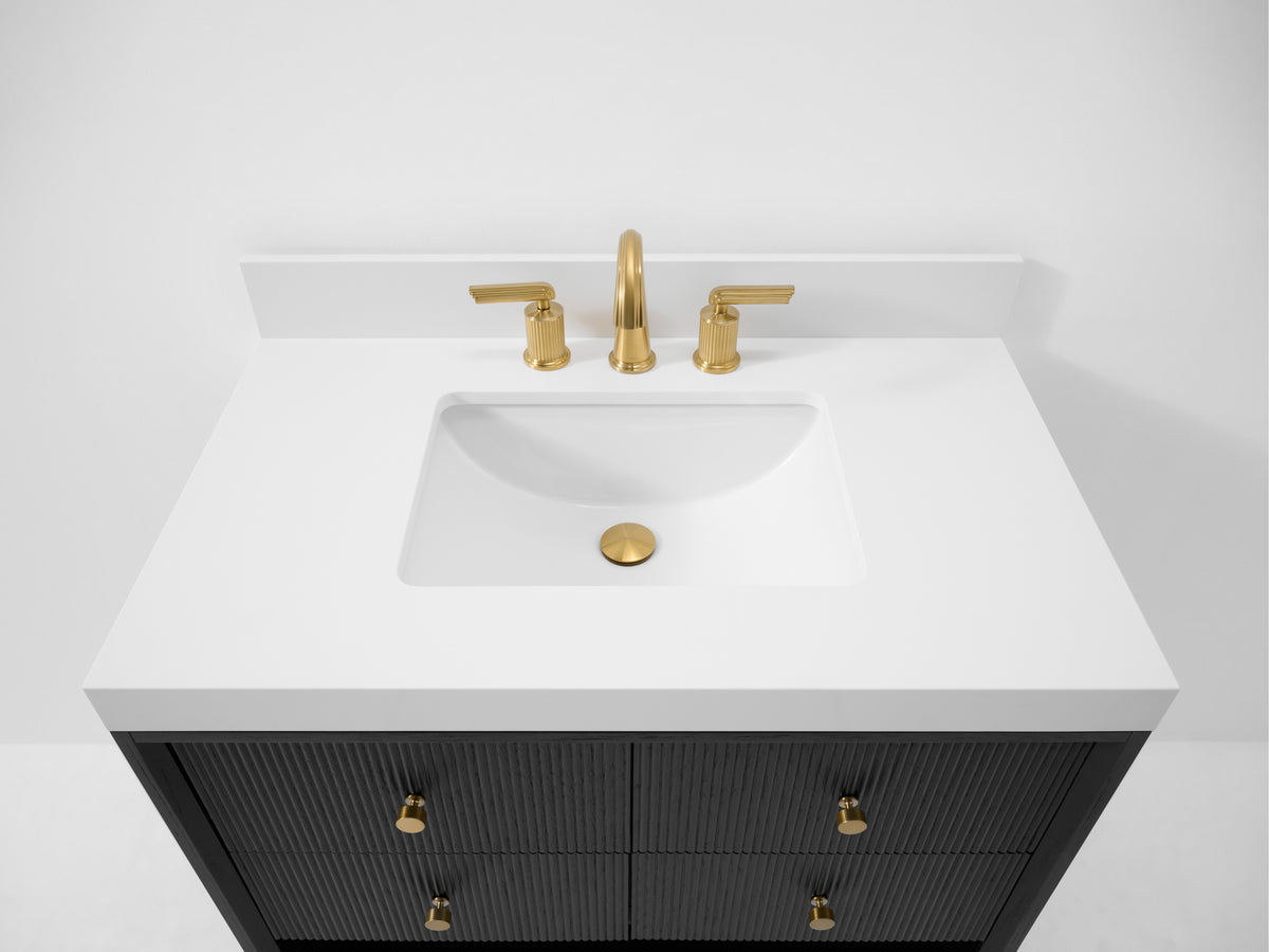 Ancerre Designs Momo 36-inch Black Oak vanity - Countertop and sink top view