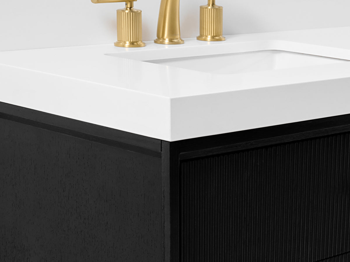 Ancerre Designs Momo 36-inch Black Oak vanity - Quartz countertop detail
