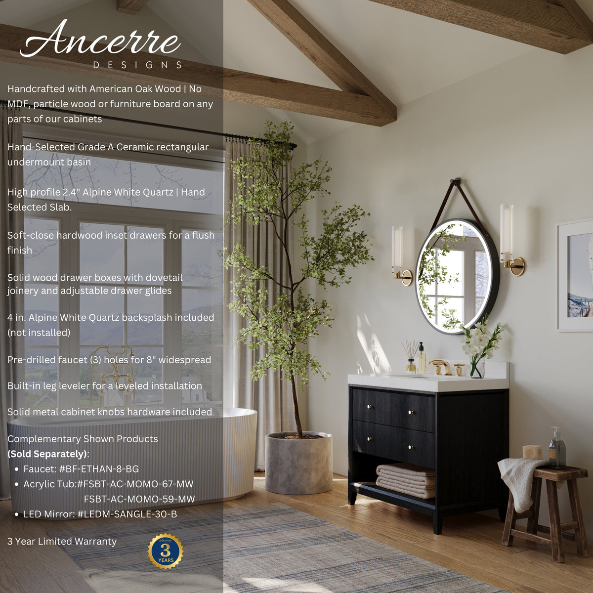Ancerre Designs Momo 36-inch Black Oak vanity - Product features and included components