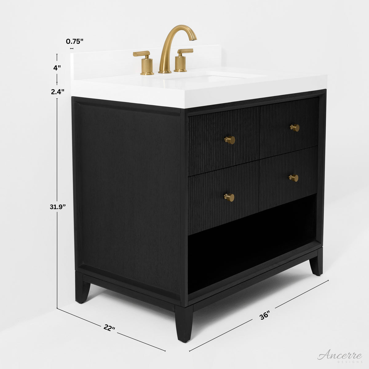 Ancerre Designs Momo 36-inch Black Oak vanity - Vanity dimensions