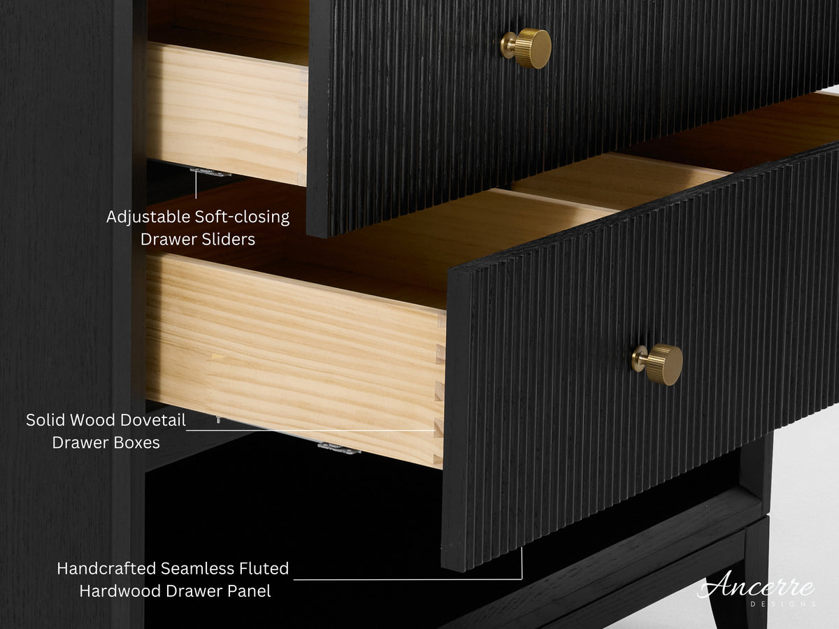Ancerre Designs Momo 36-inch Black Oak vanity - Dovetail drawers and soft-closing glides
